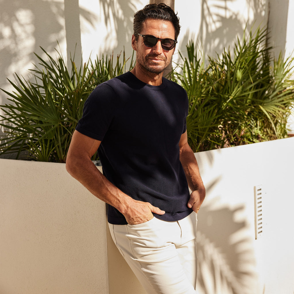 Como Textured Cotton Tee Navy