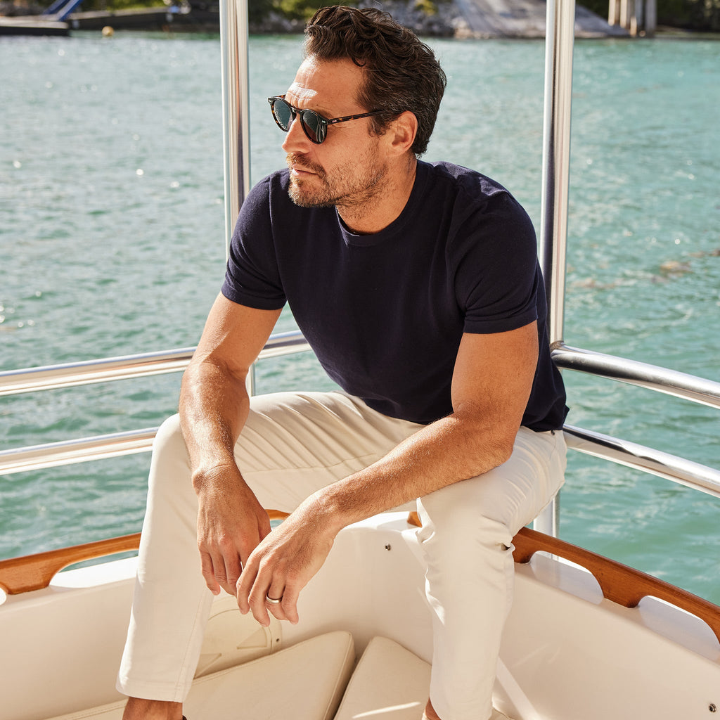 Como Textured Cotton Tee Navy