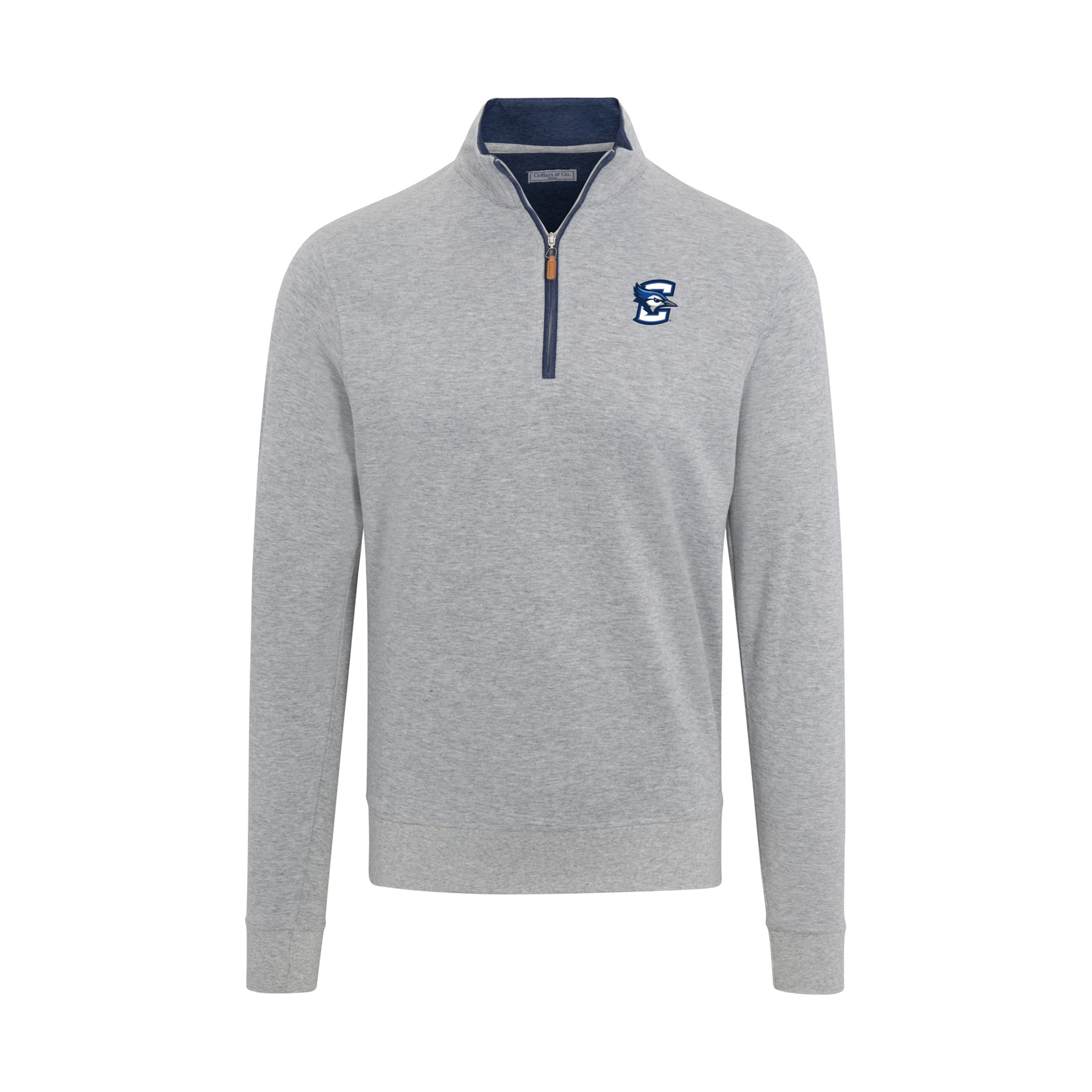 Creighton Heather Cloud Cotton Quarter Zip Pullover Light Grey with Navy Trim