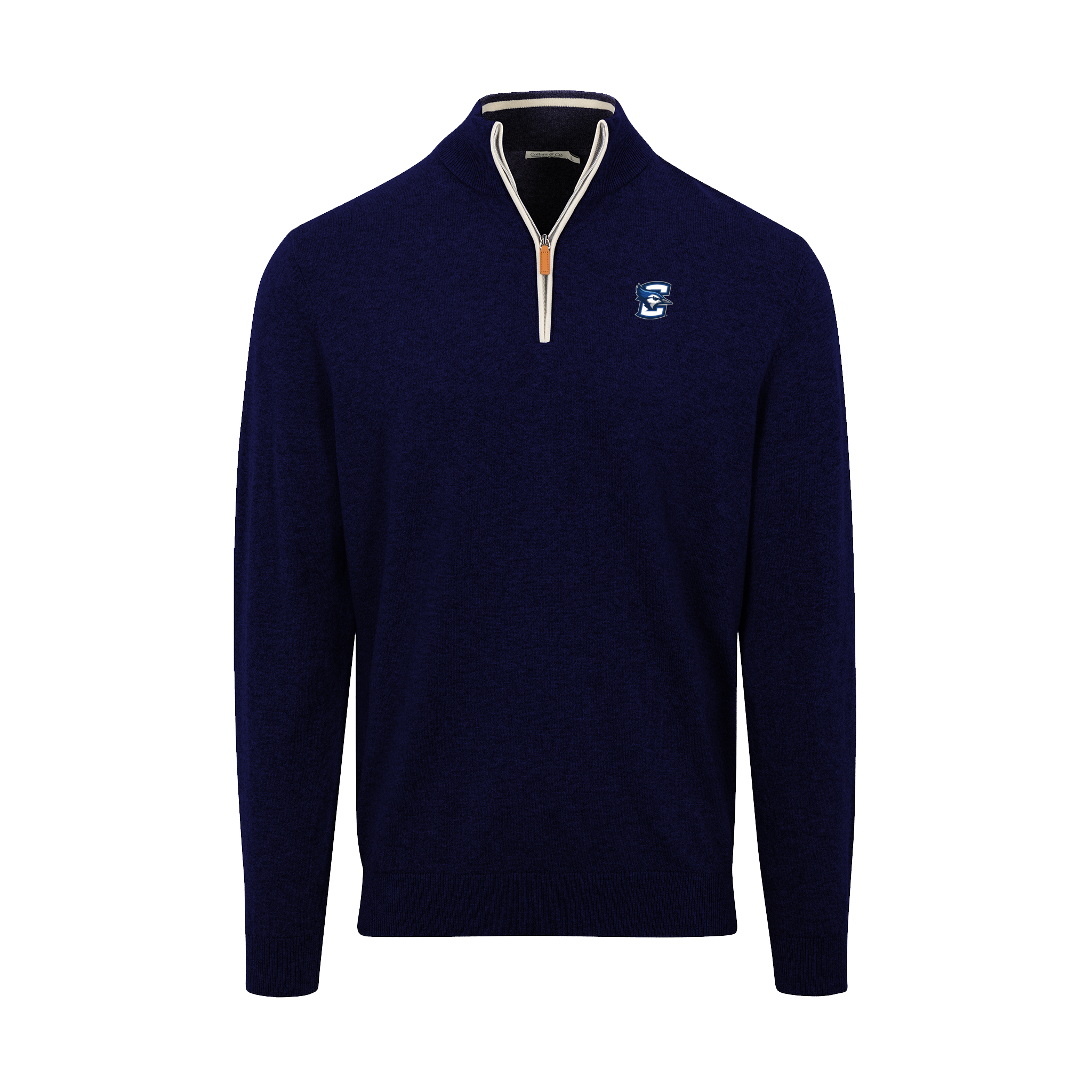 Creighton Navy with White Trim Luxury Touch Cotton and Cashmere Quarter Zip Sweater