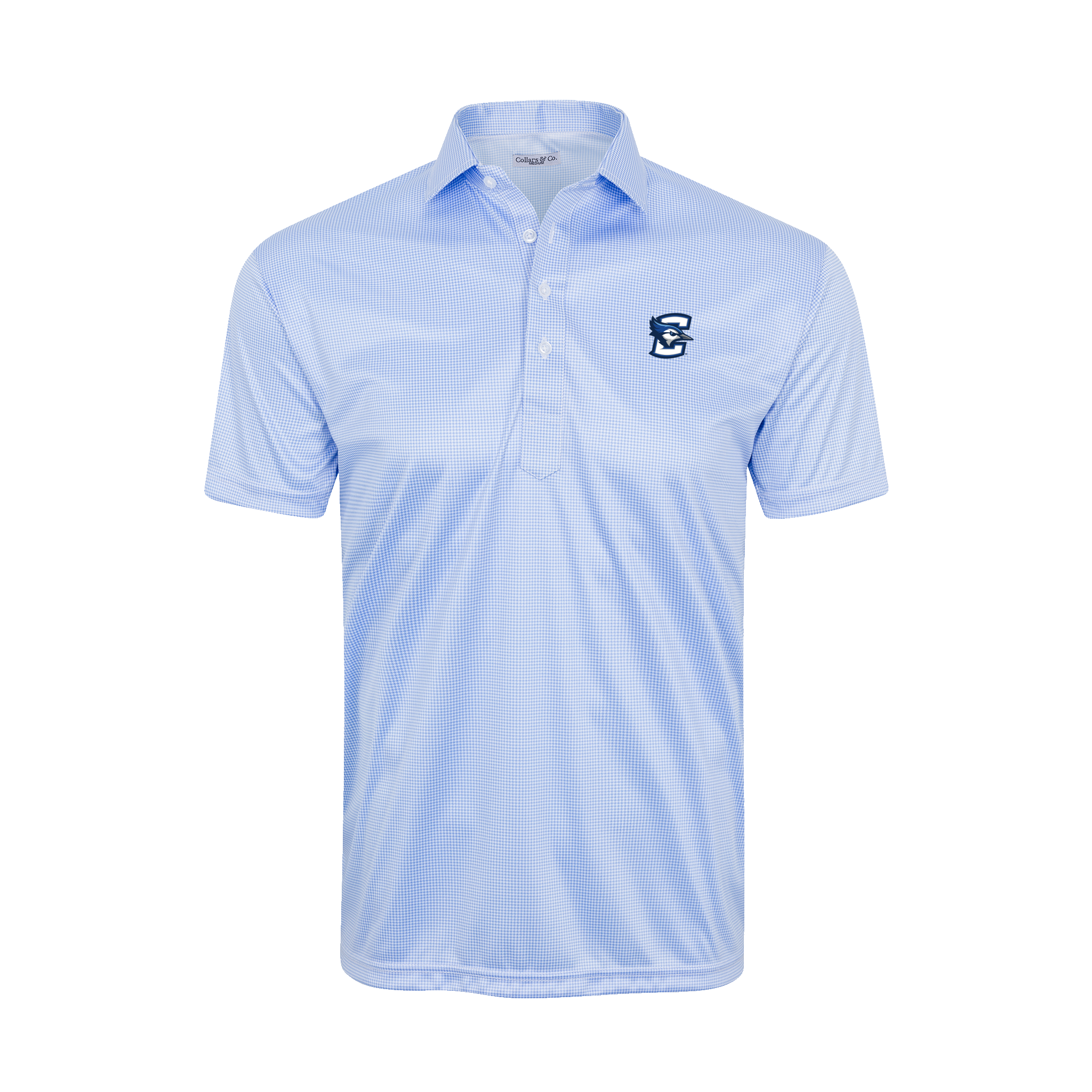 Creighton Semi-Spread Collar Polo Blue Houndstooth