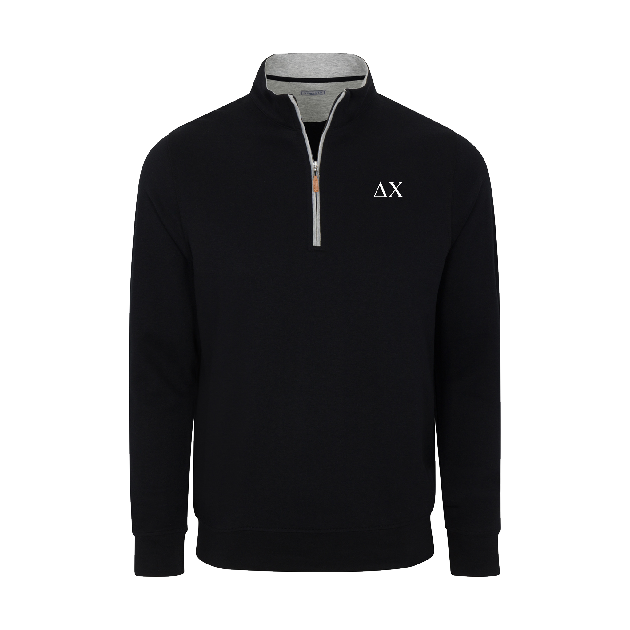 Collars & Co. Delta Chi Heather Cloud Cotton Quarter Zip Pullover Black with Light Grey Trim