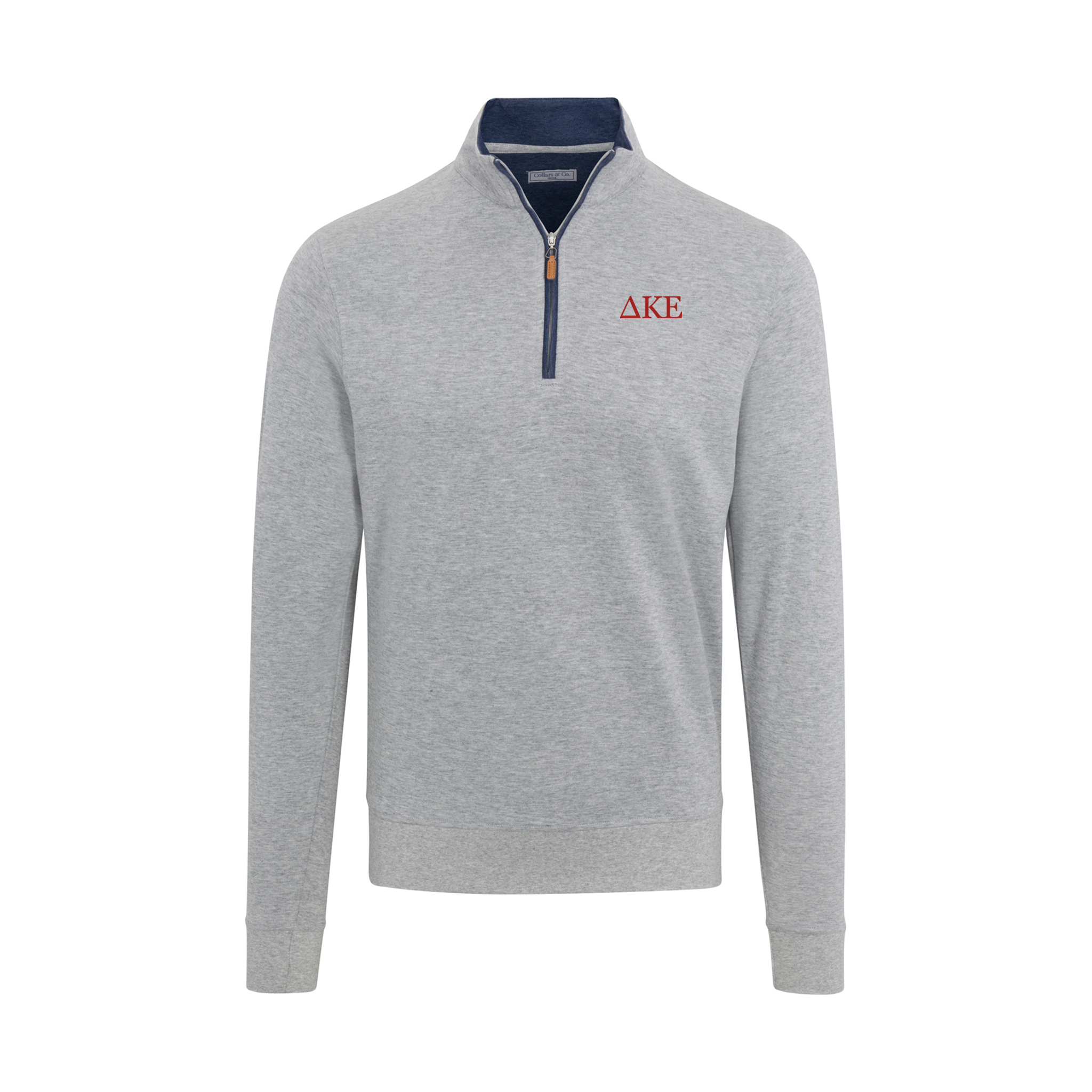 Collars & Co. Delta Kappa Epsilon Heather Cloud Cotton Quarter Zip Pullover Light Grey with Navy Trim