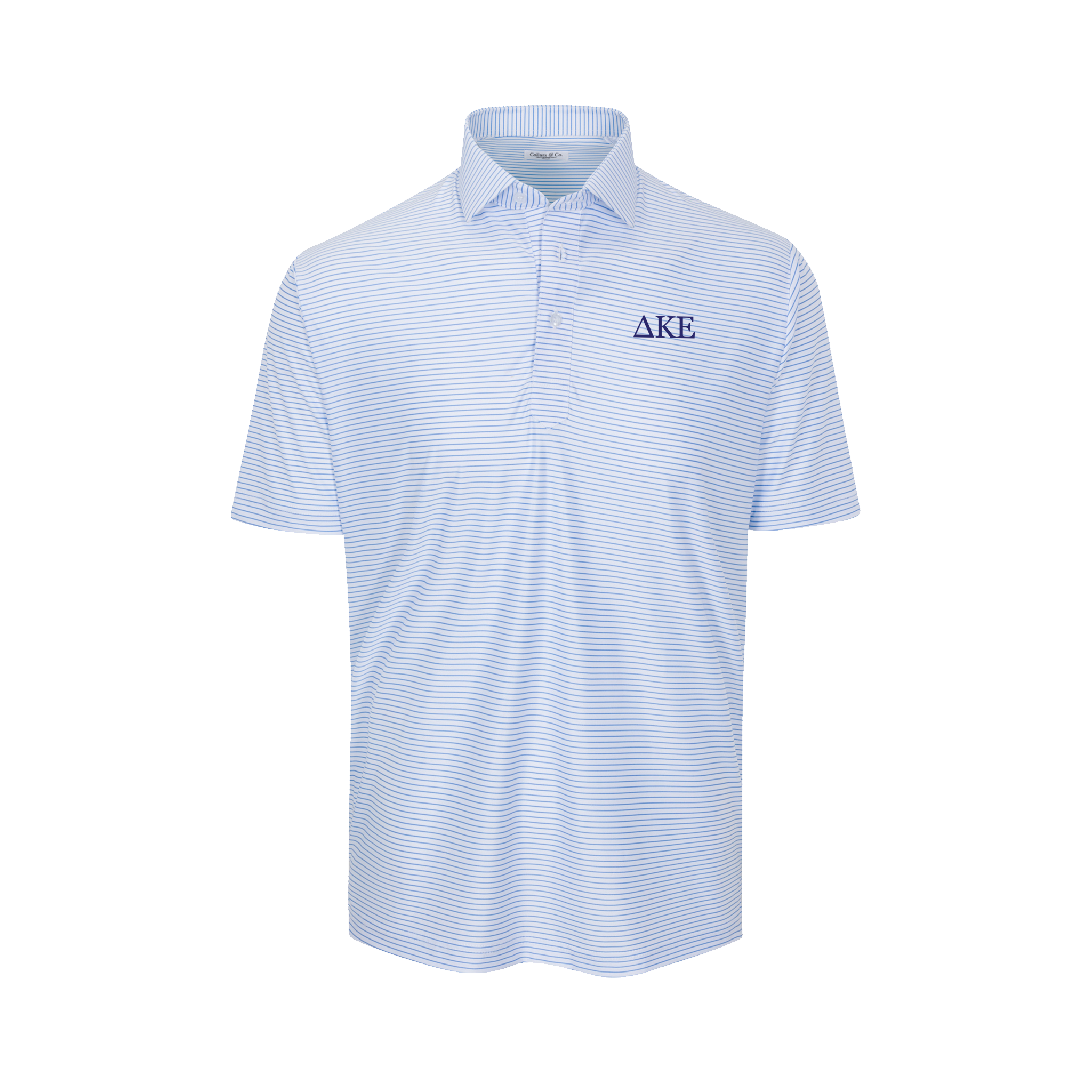 Collars & Co. Delta Kappa Epsilon Featherweight Flex Polo Camden White with Blue Stripe