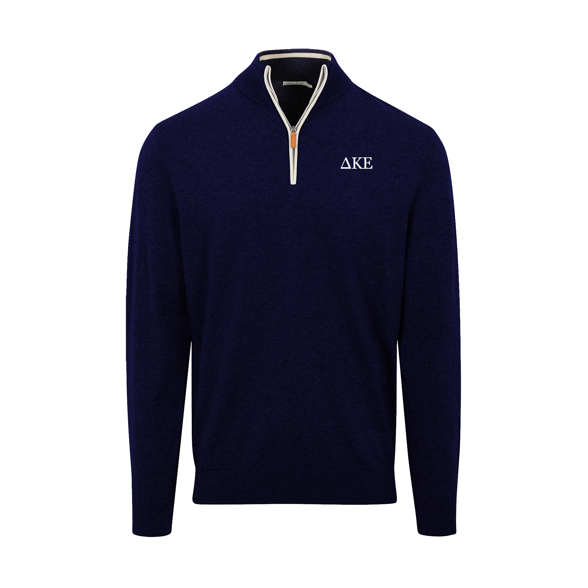 Collars & Co. Delta Kappa Epsilon Navy with White Trim Luxury Touch Cotton and Cashmere Quarter Zip Sweater