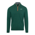 Collars & Co. Delta Sigma Phi Hunter Green with Brown Suede Trim Cashmere Touch Australian Merino Quarter Zip Sweater