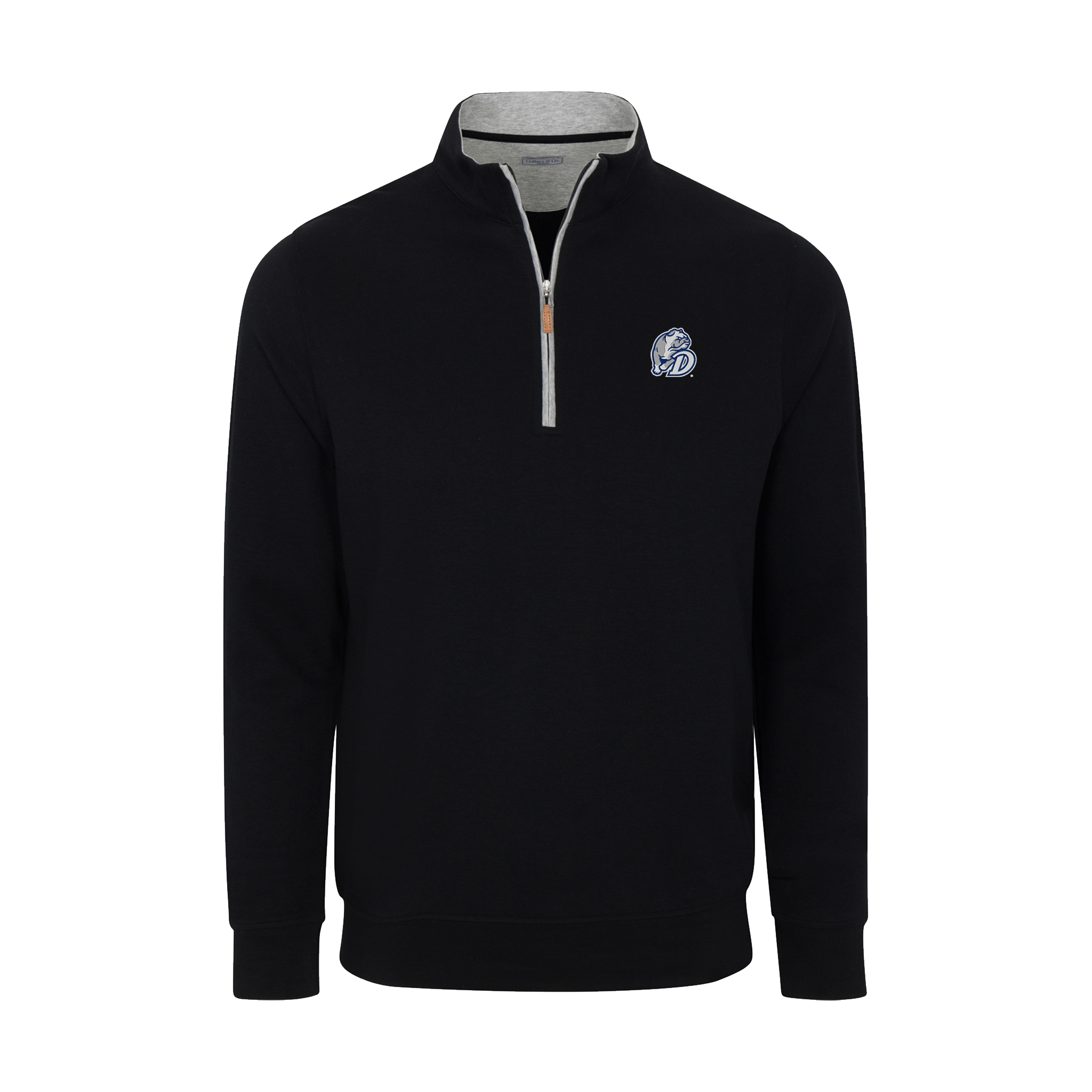 Drake Heather Cloud Cotton Quarter Zip Pullover Black with Light Grey Trim