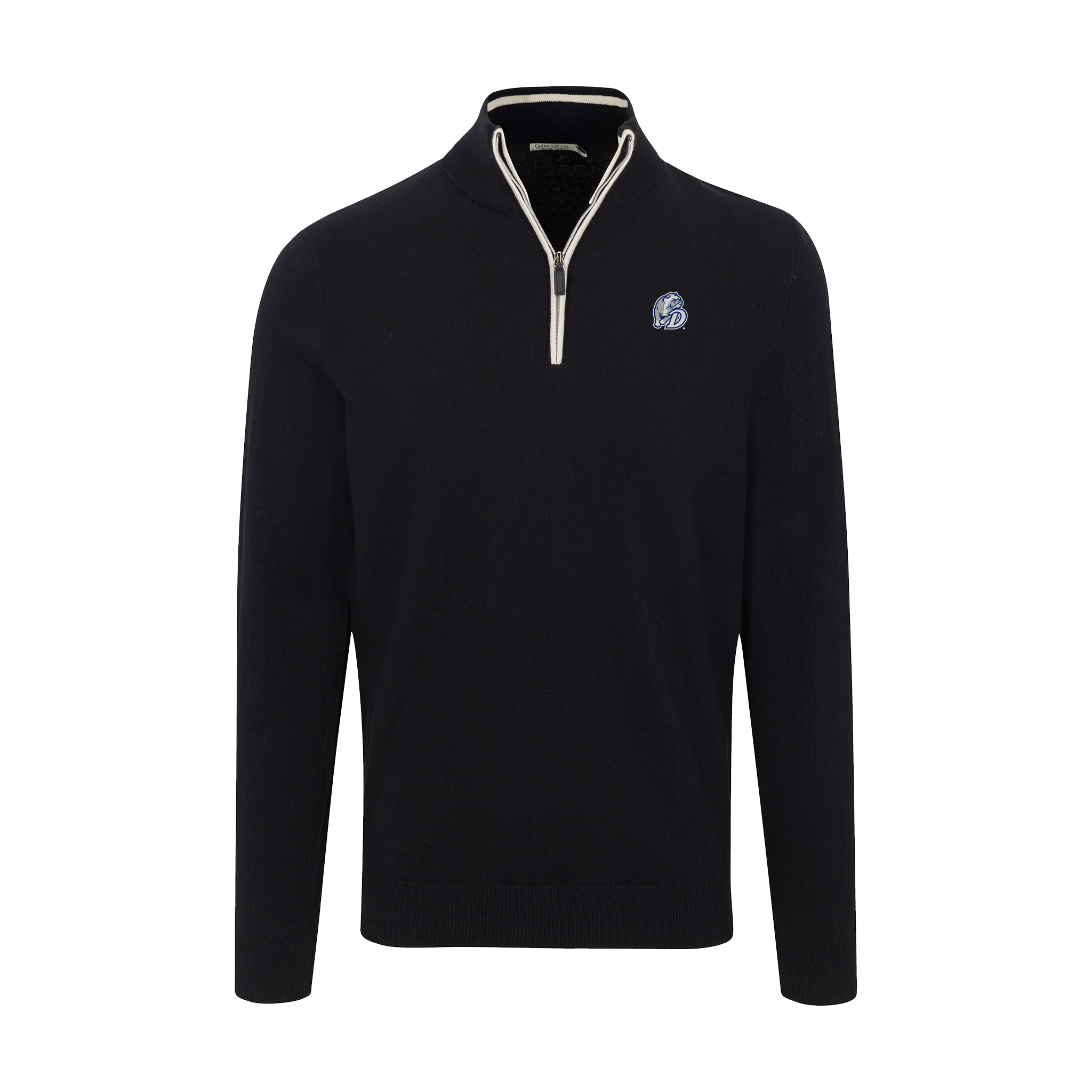 Drake Black with White Trim Luxury Touch Cotton and Cashmere Quarter Zip Sweater