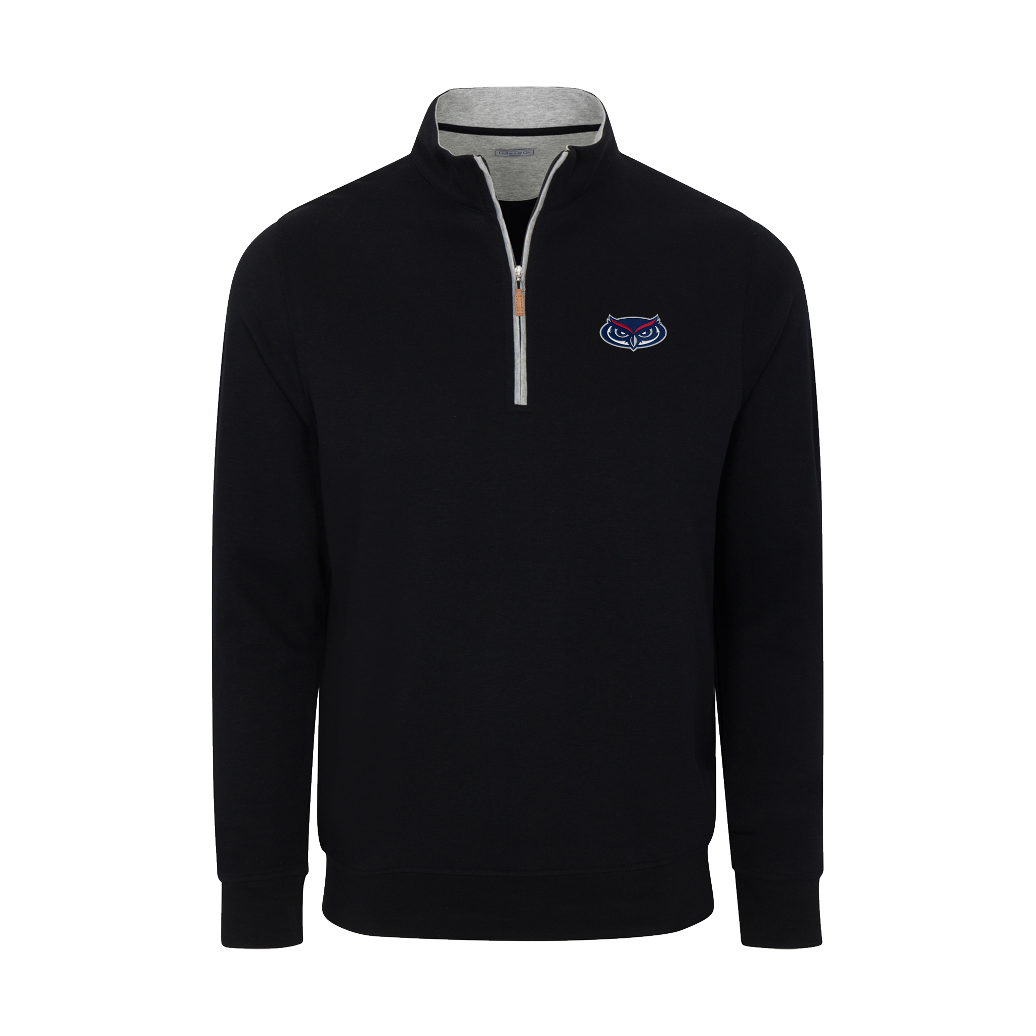 Florida Atlantic Heather Cloud Cotton Quarter Zip Pullover Black with Light Grey Trim