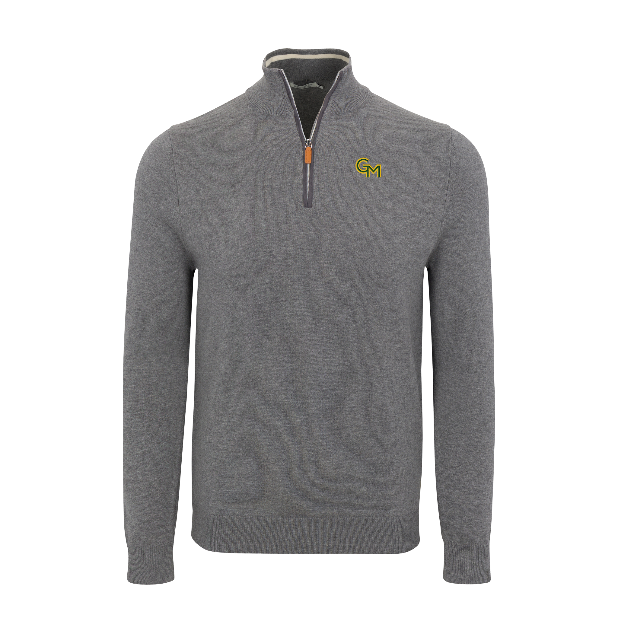 George Mason Grey with Grey Trim Luxury Touch Cotton and Cashmere Quarter Zip Sweater
