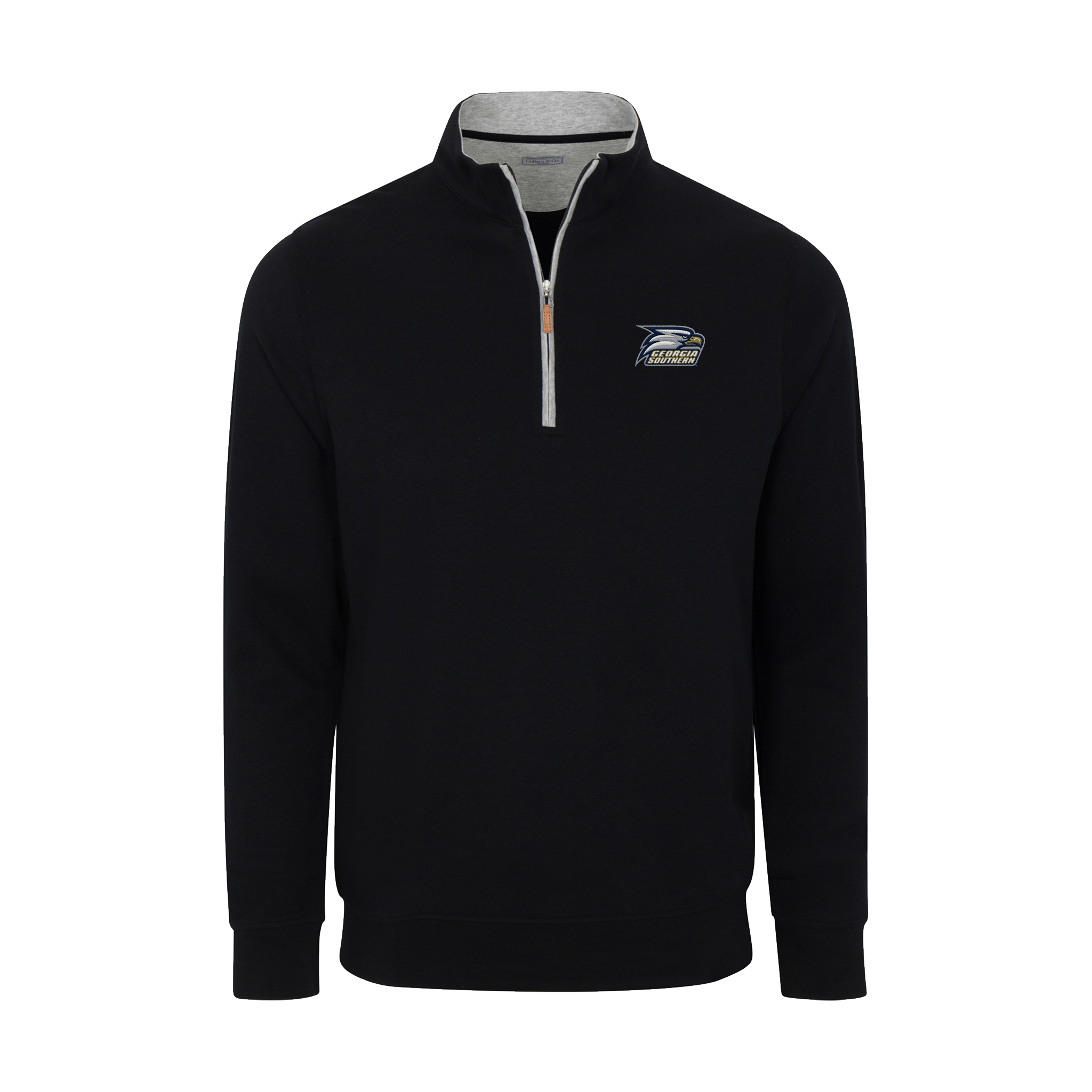 Georgia Southern Heather Cloud Cotton Quarter Zip Pullover Black with Light Grey Trim