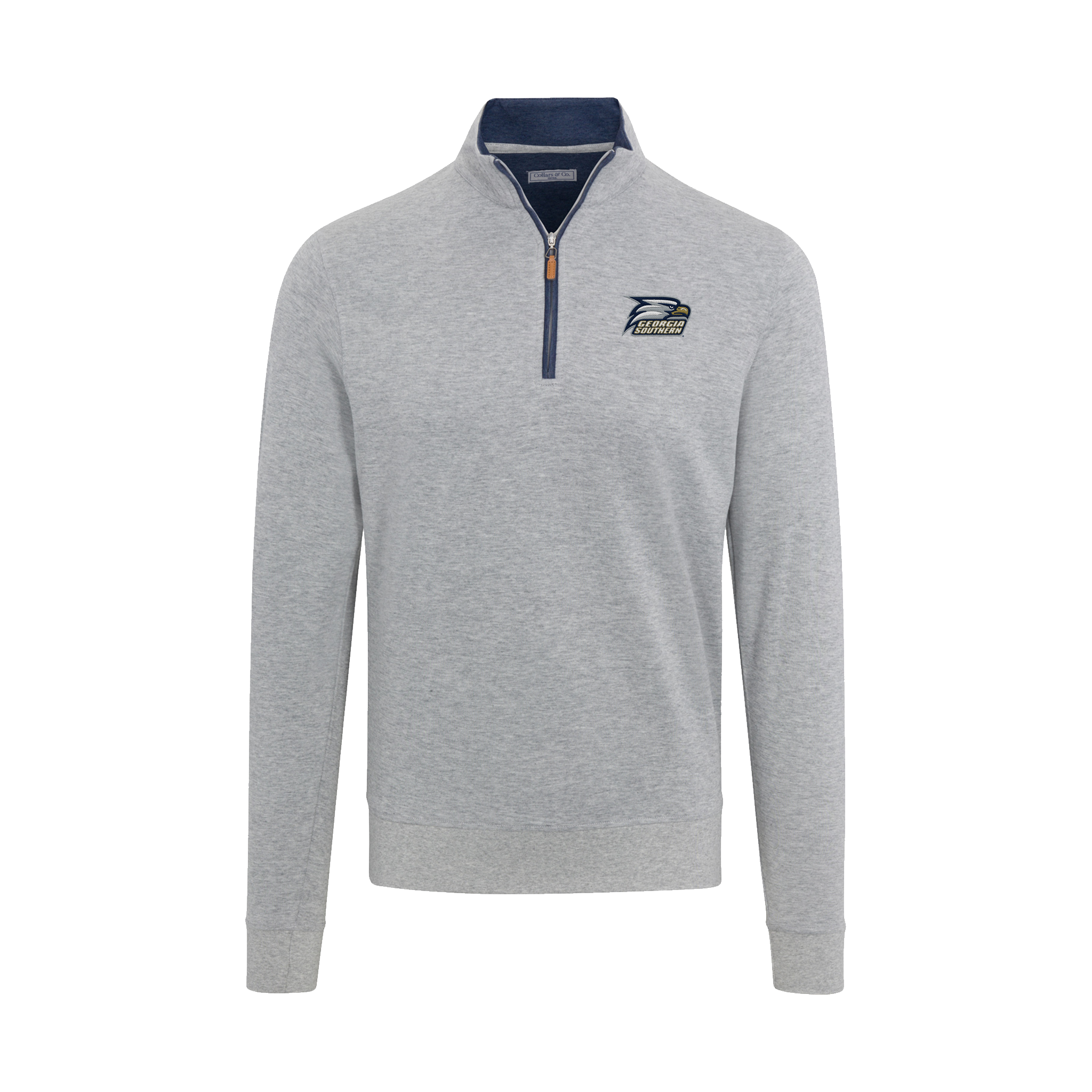 Georgia Southern Heather Cloud Cotton Quarter Zip Pullover Light Grey with Navy Trim