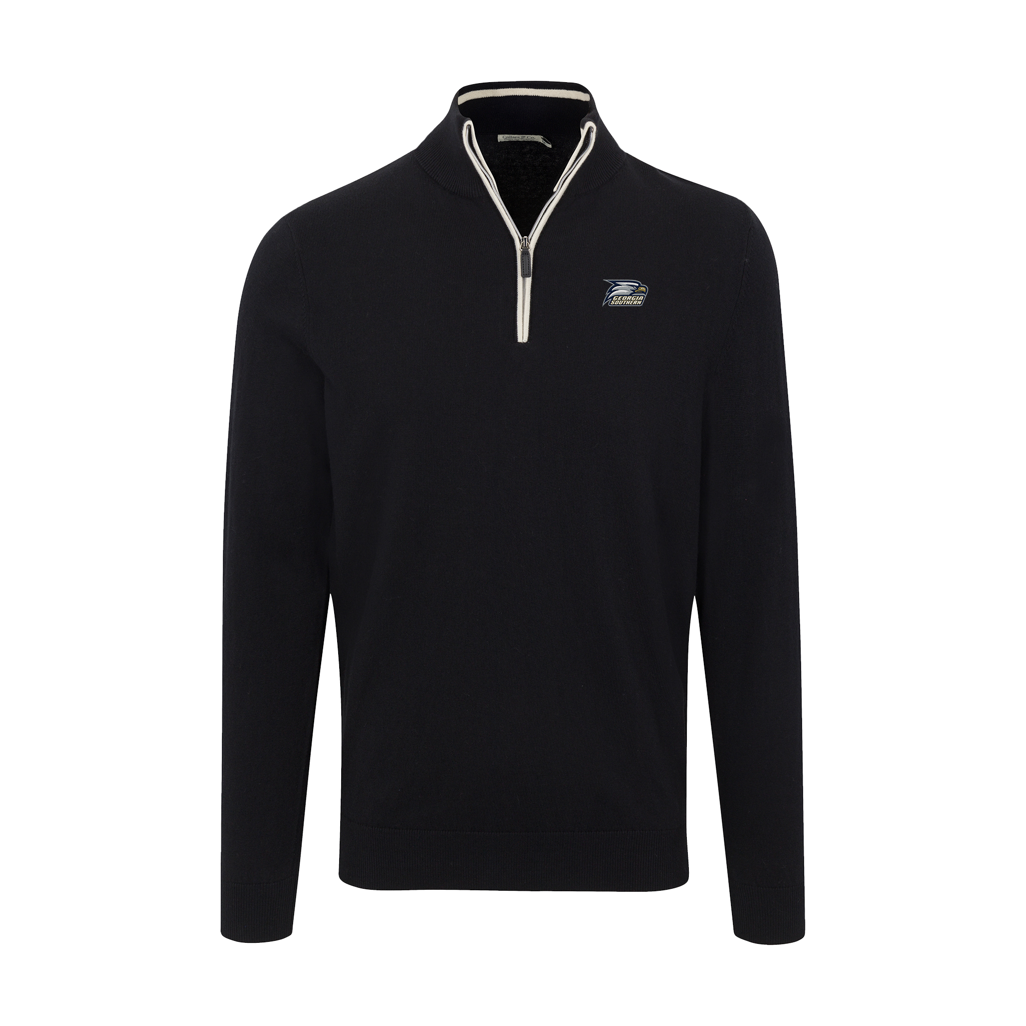 Georgia Southern Black with White Trim Luxury Touch Cotton and Cashmere Quarter Zip Sweater