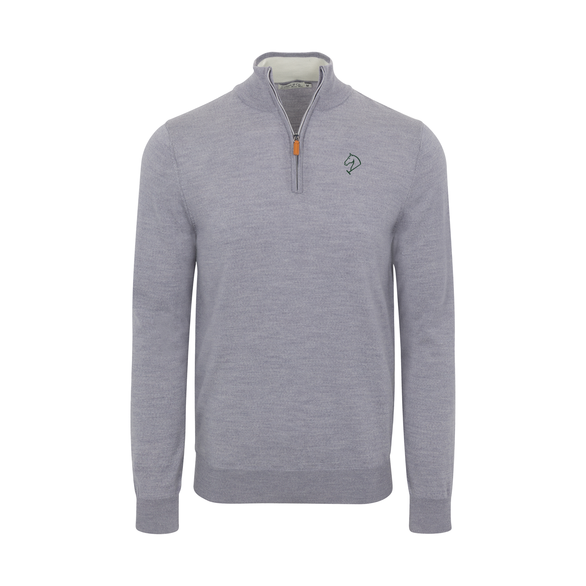Greenwich Sound Polo Grey Melange Cashmere Touch Australian Merino Quarter Zip Sweater