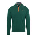 Greenwich Sound Polo Hunter Green with Brown Suede Trim Cashmere Touch Australian Merino Quarter Zip Sweater