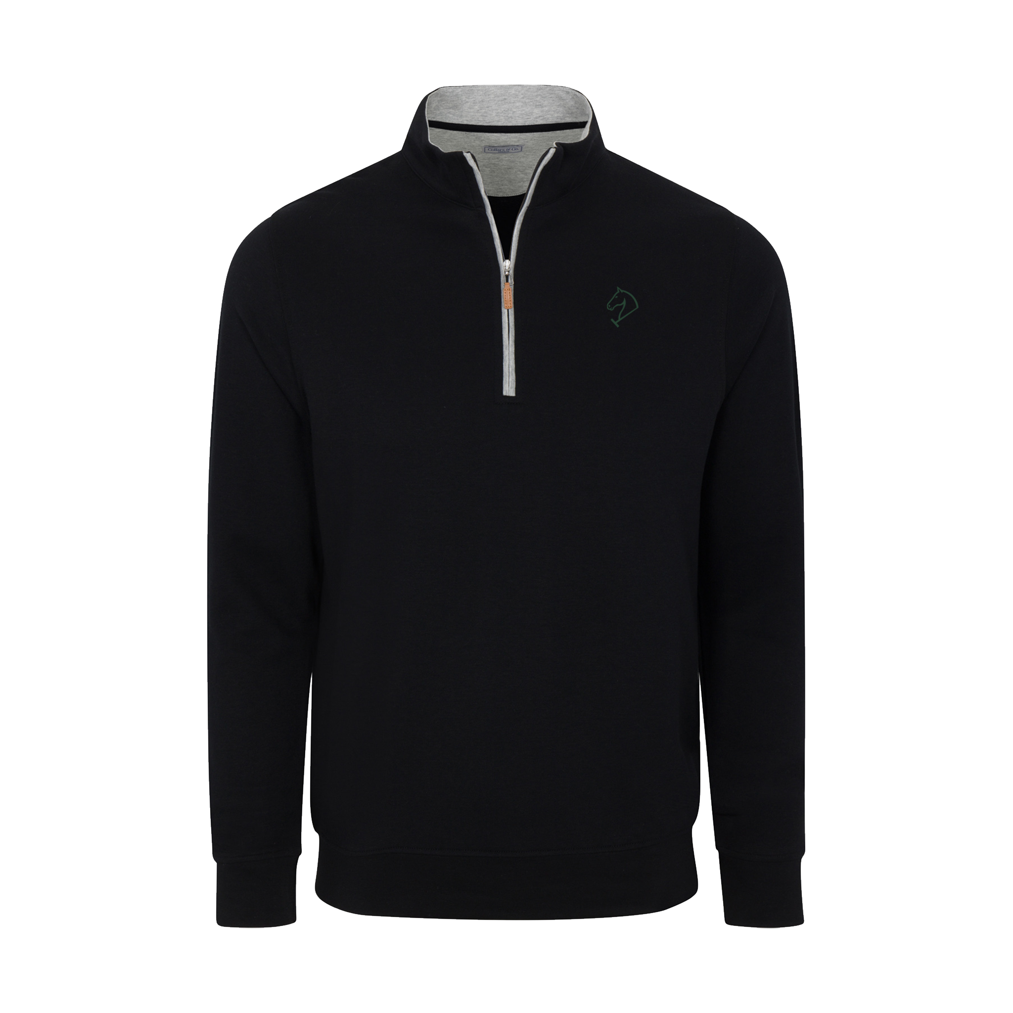 Greenwich Sound Polo Heather Cloud Cotton Quarter Zip Pullover Black with Light Grey Trim