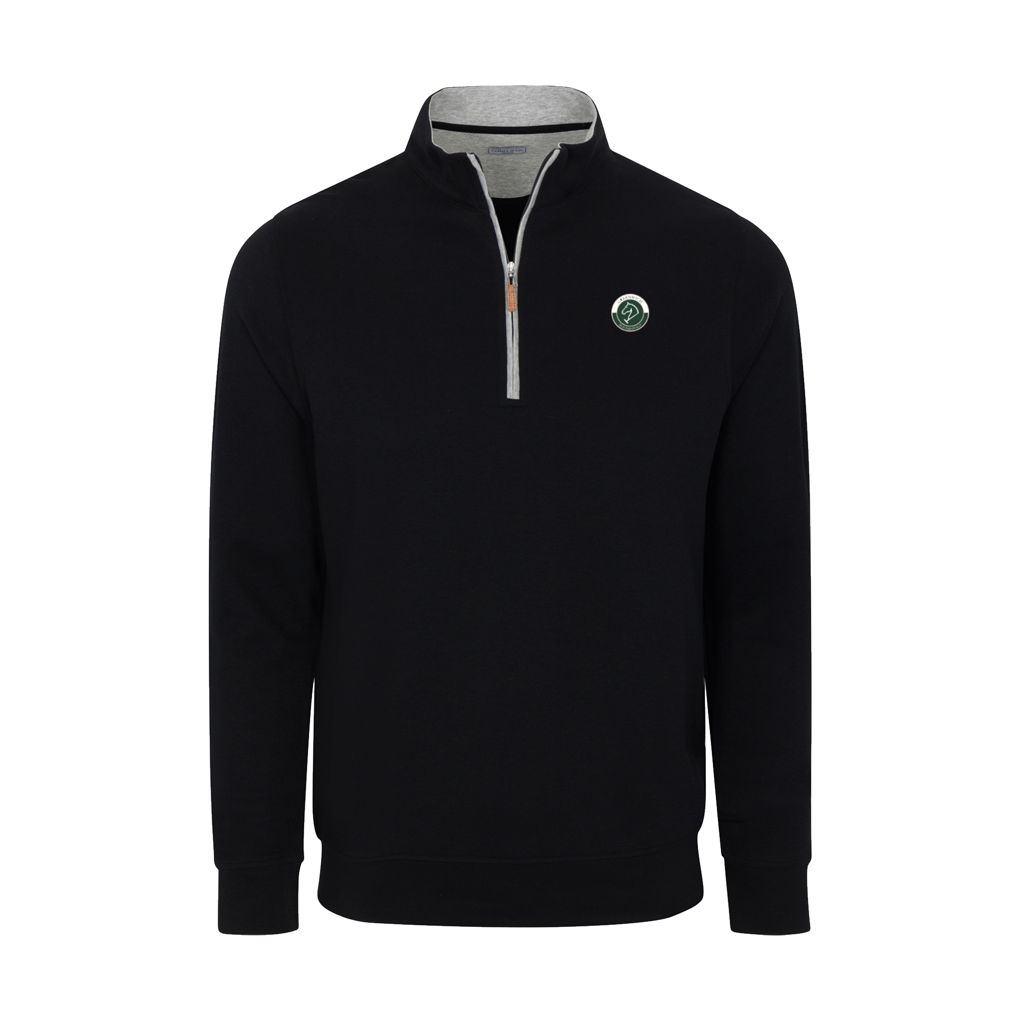 Greenwich Sound Polo Heather Cloud Cotton Quarter Zip Pullover Black with Light Grey Trim