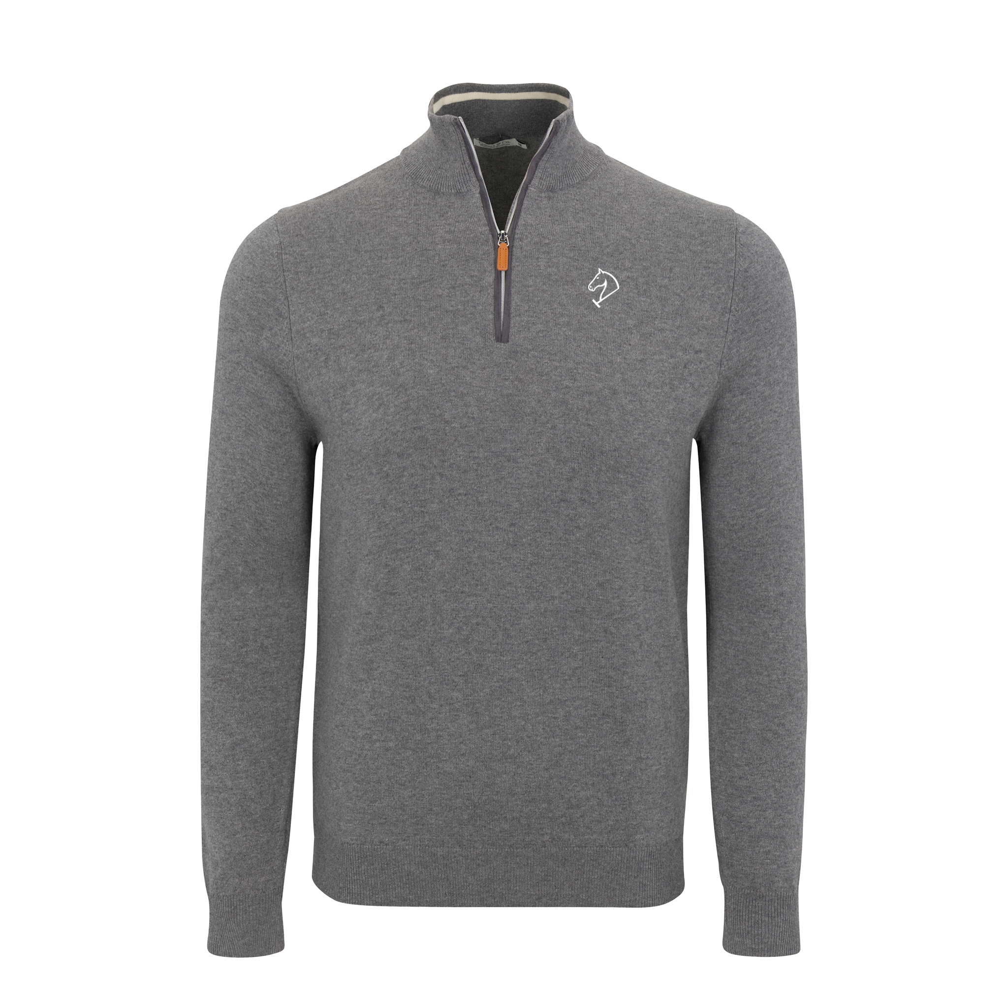 Greenwich Sound Polo Grey with Grey Trim Luxury Touch Cotton and Cashmere Quarter Zip Sweater