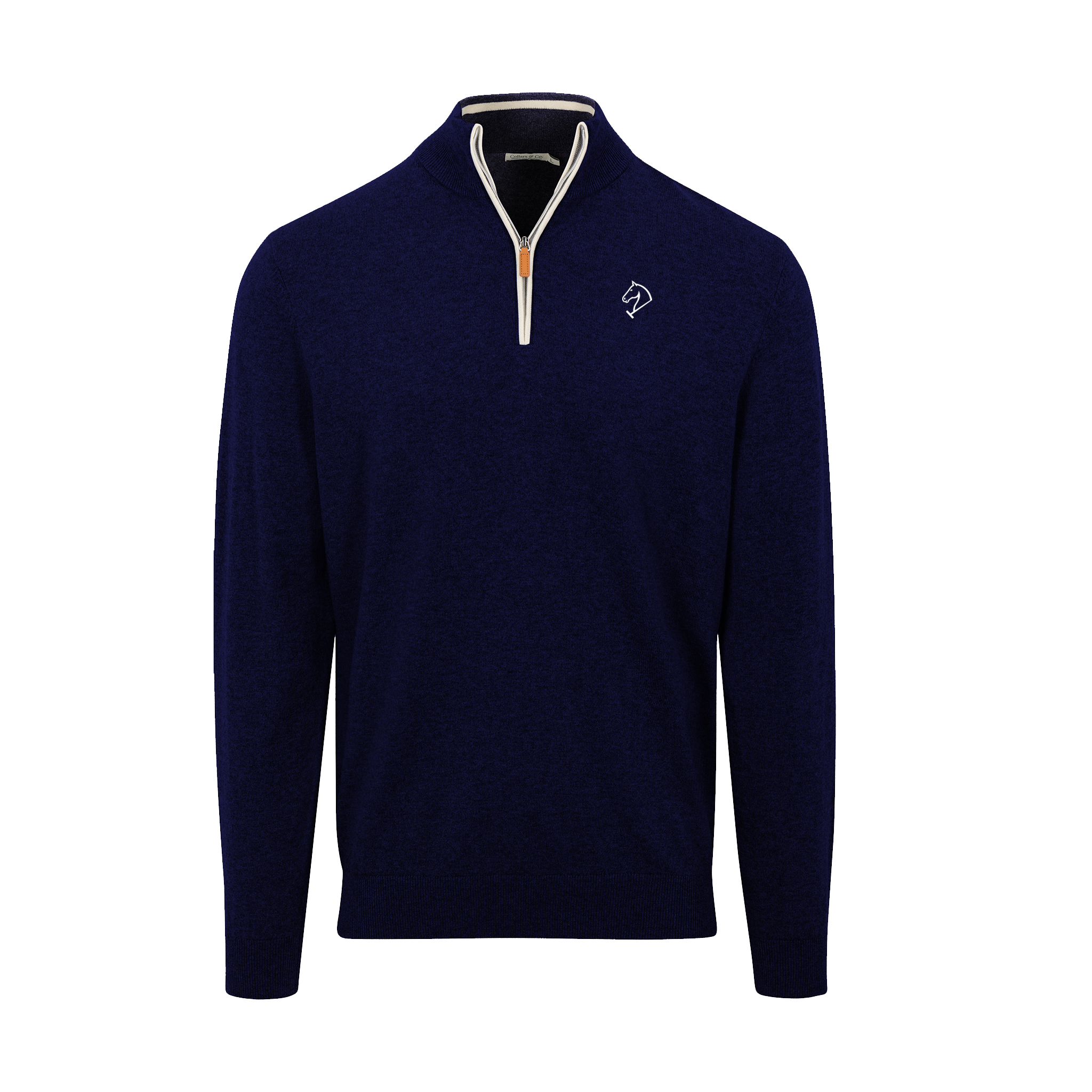 Greenwich Sound Polo Navy with White Trim Luxury Touch Cotton and Cashmere Quarter Zip Sweater
