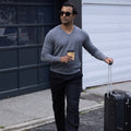 Grey Luxury Touch Cotton and Cashmere V-Neck Sweater