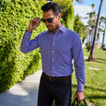 Apex Performance Dress Shirt Semi-Spread Collar Purple and Blue Tattersall