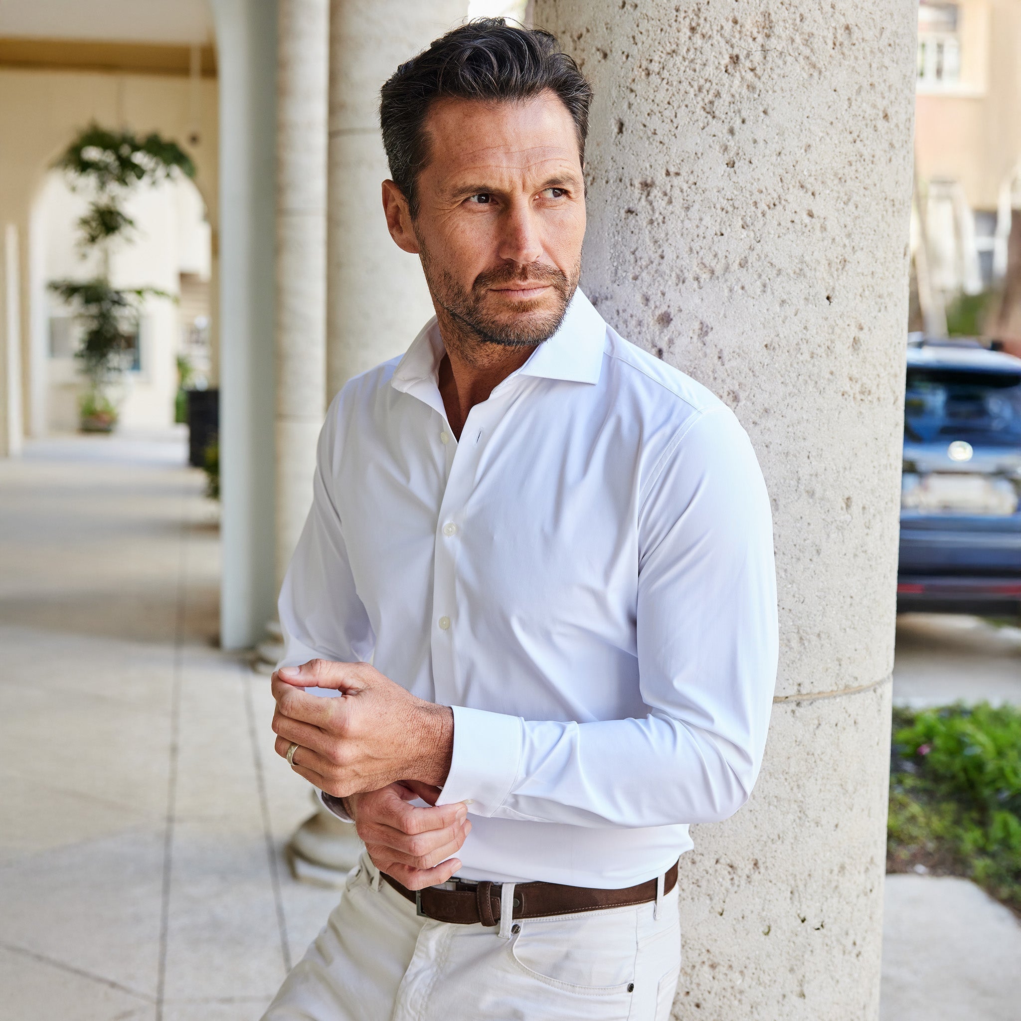 Apex Performance Dress Shirt Italian Spread Collar White