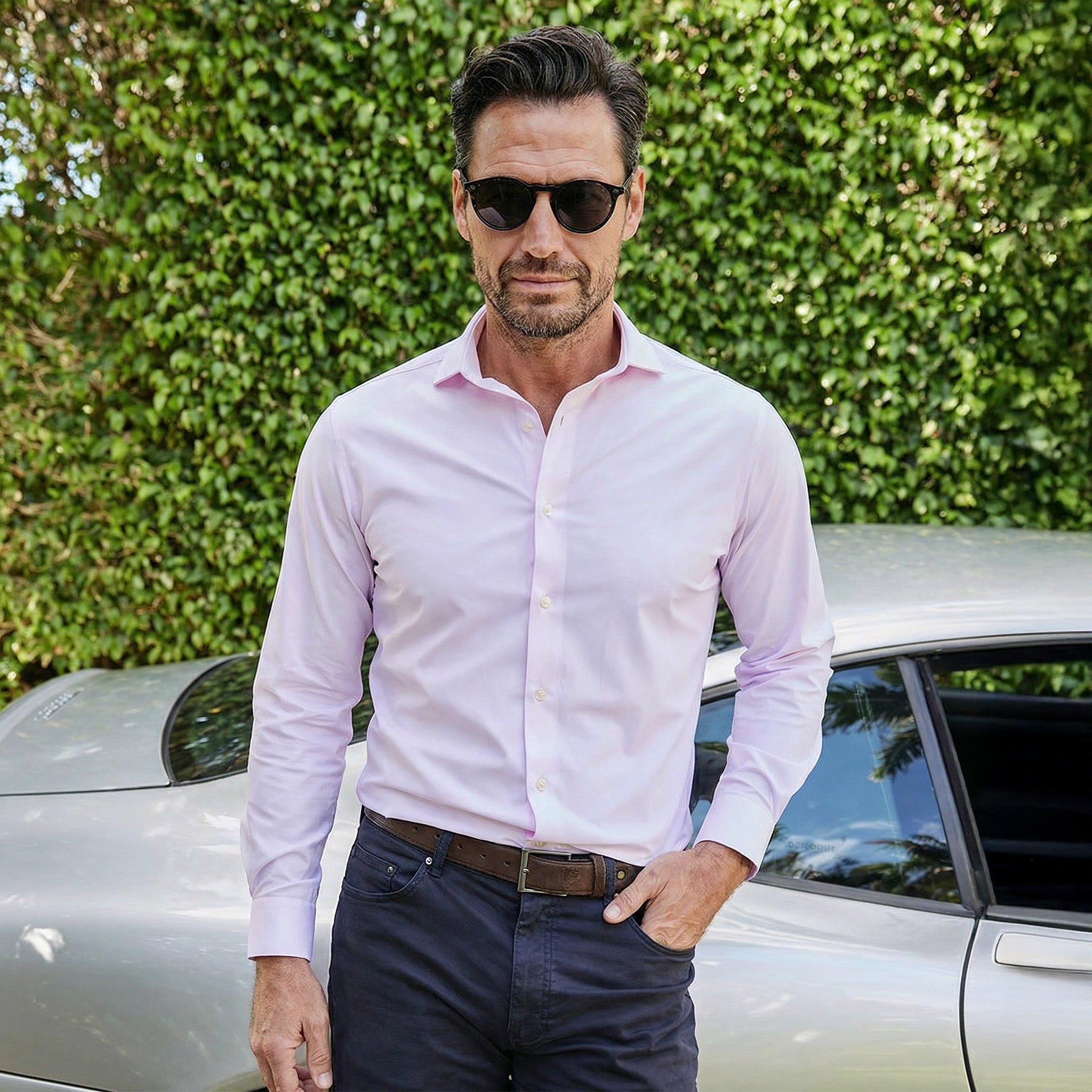 Apex Performance Dress Shirt Italian Spread Collar Light Pink Twill