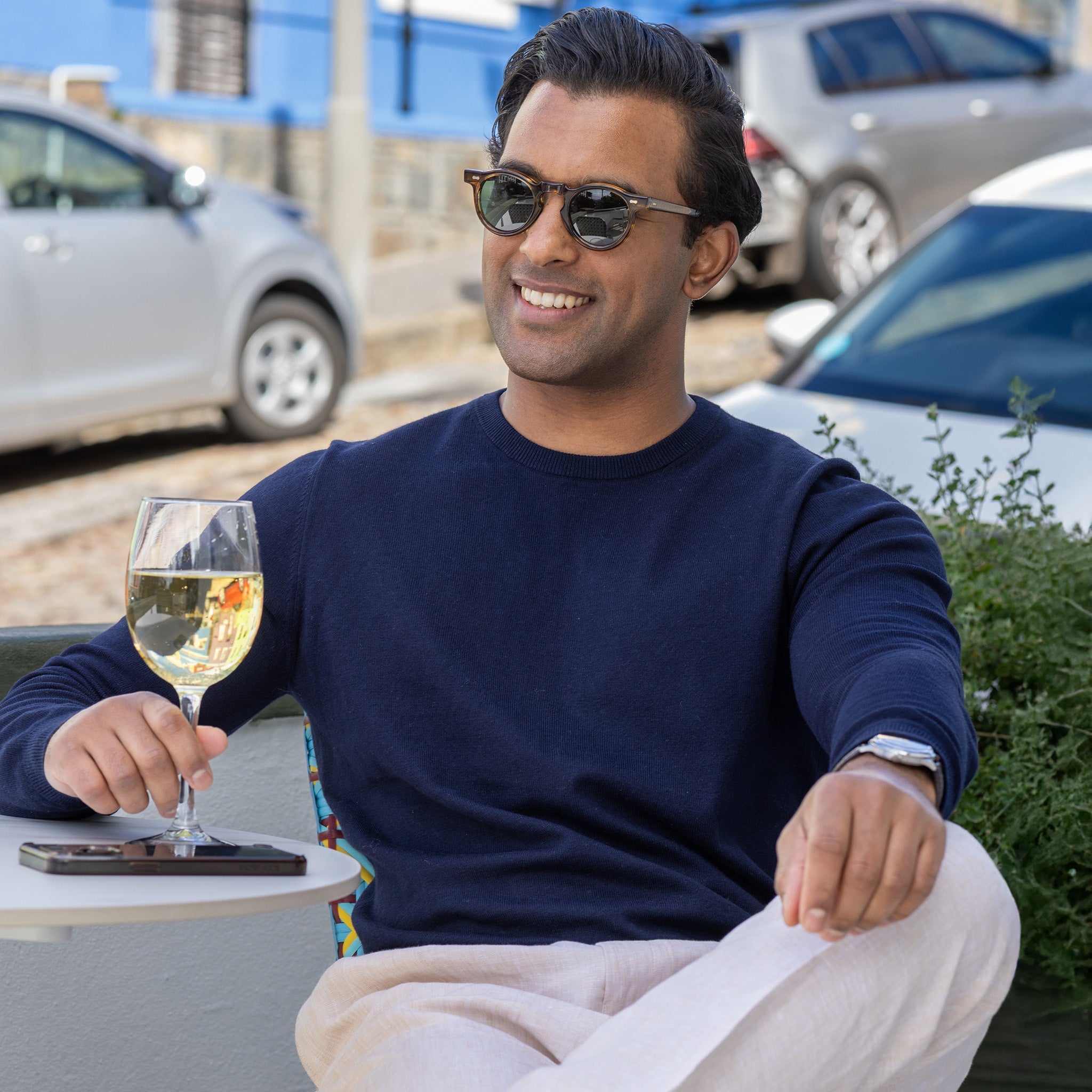 Navy Luxury Touch Cotton and Cashmere Crew Neck Sweater