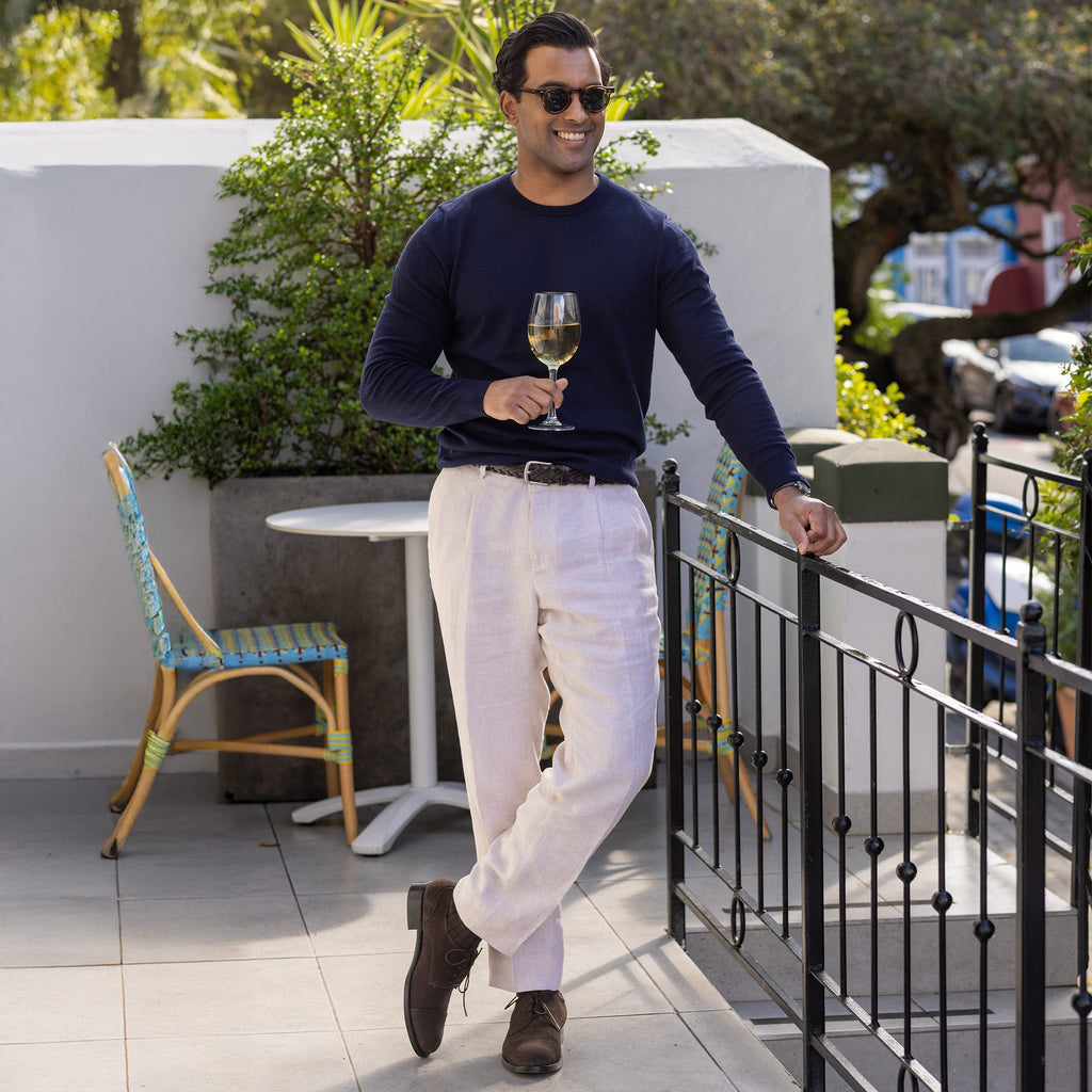 Navy Luxury Touch Cotton and Cashmere Crew Neck Sweater