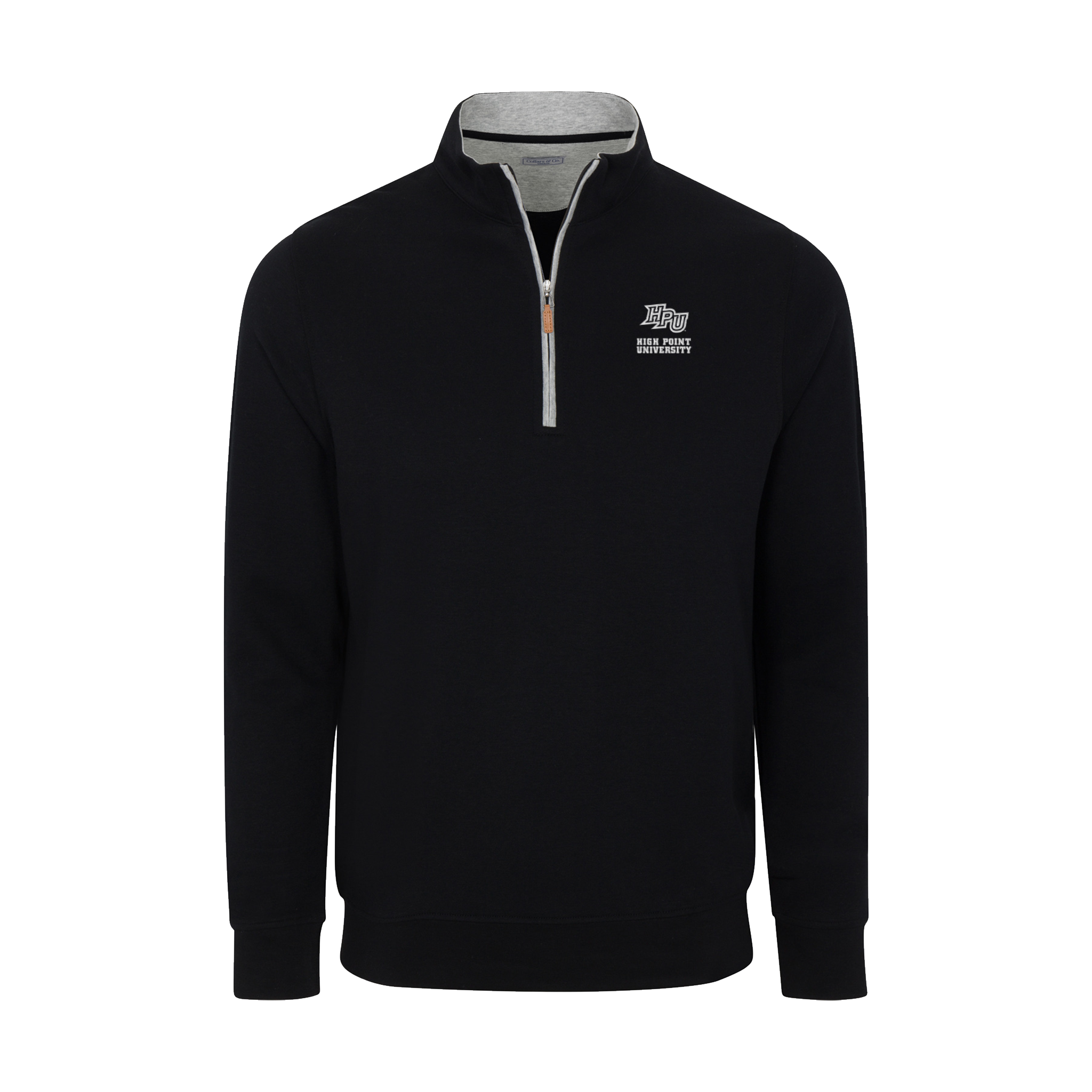 High Point Heather Cloud Cotton Quarter Zip Pullover Black with Light Grey Trim