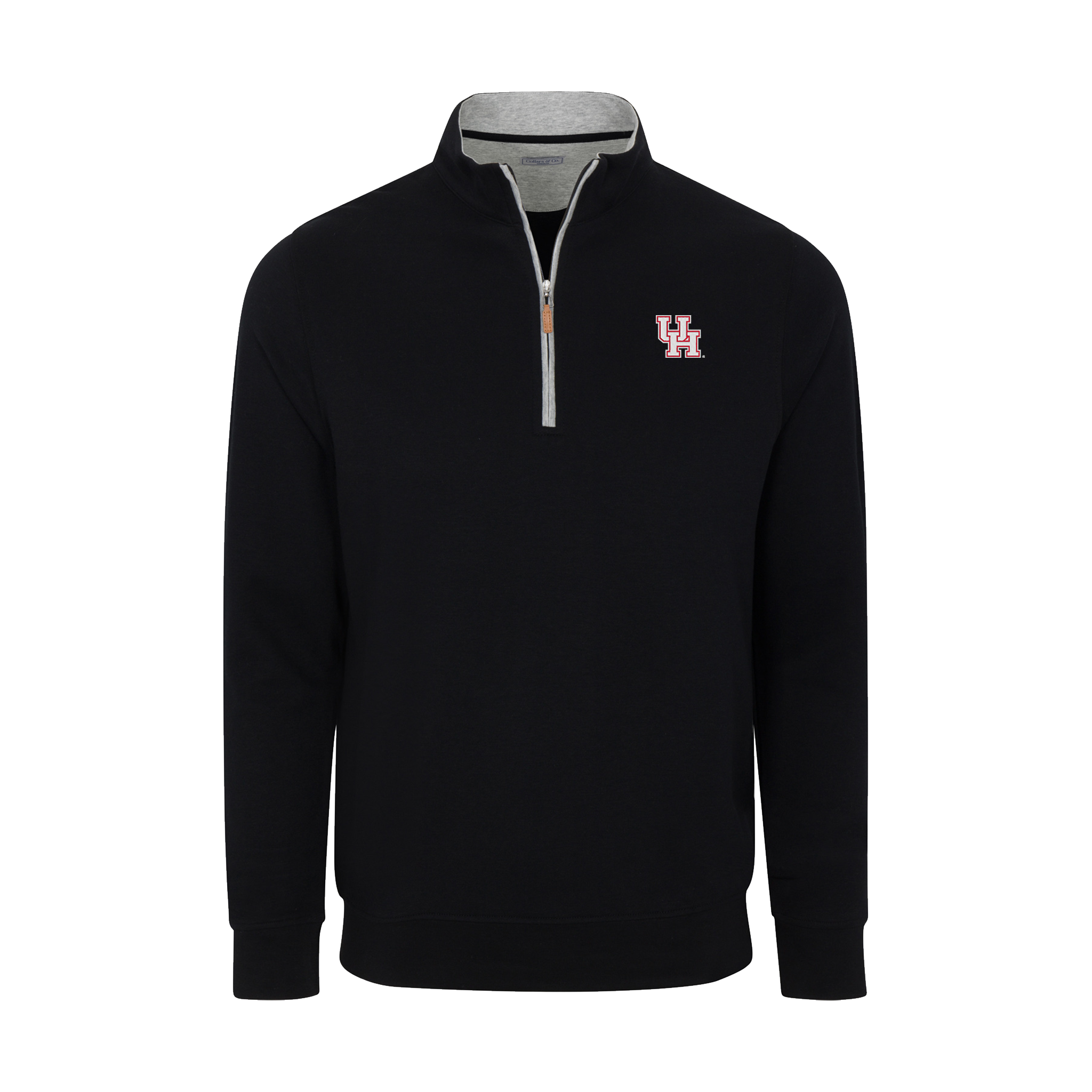 Houston Heather Cloud Cotton Quarter Zip Pullover Black with Light Grey Trim