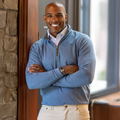 Heather Cloud Cotton Quarter Zip Medium Blue with Grey Trim
