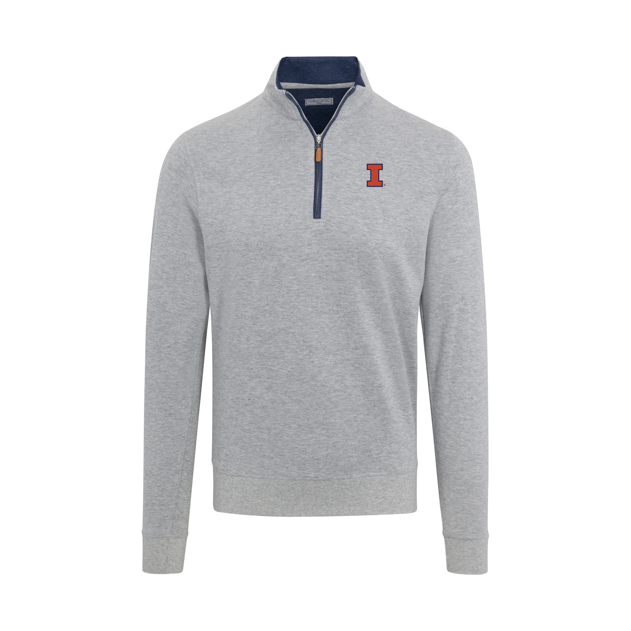 Illinois Heather Cloud Cotton Quarter Zip Pullover Light Grey with Navy Trim
