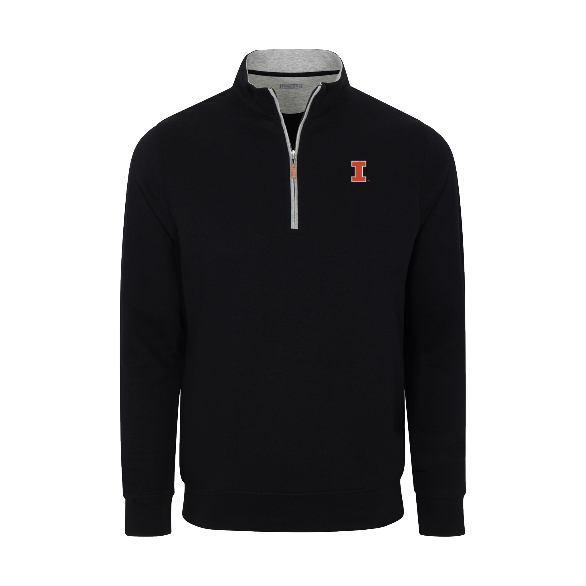 Illinois Heather Cloud Cotton Quarter Zip Pullover Black with Light Grey Trim