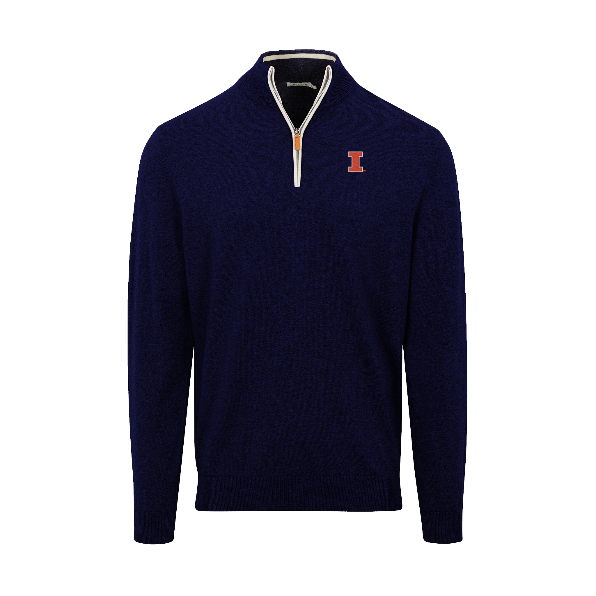 Illinois Navy with White Trim Luxury Touch Cotton and Cashmere Quarter Zip Sweater