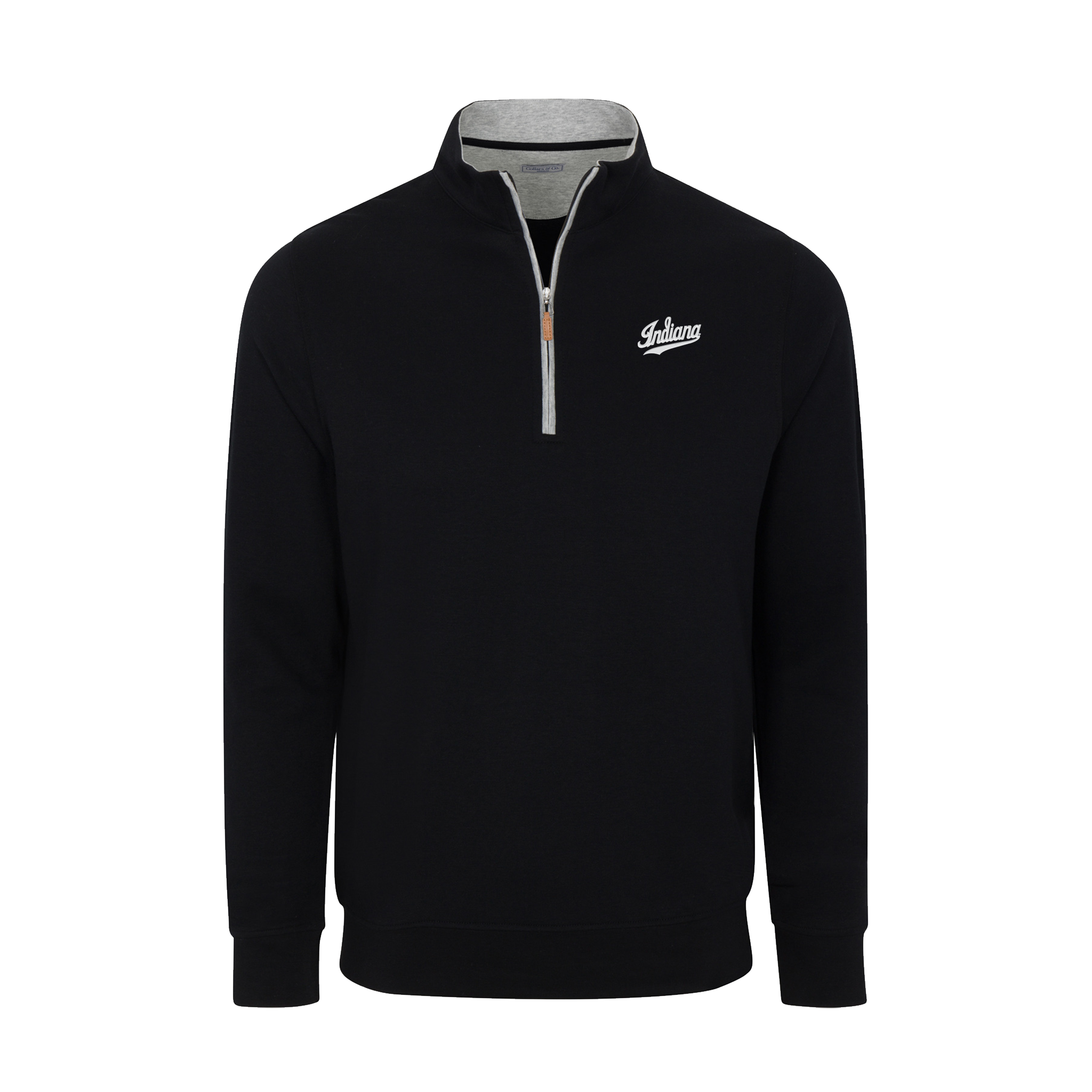 Indiana Heather Cloud Cotton Quarter Zip Pullover Black with Light Grey Trim