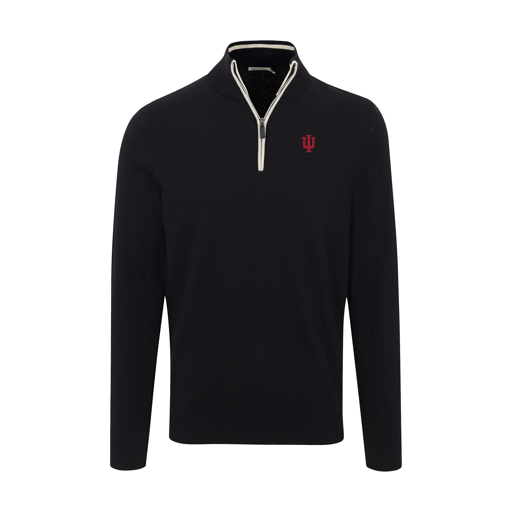 Indiana Black with White Trim Luxury Touch Cotton and Cashmere Quarter Zip Sweater