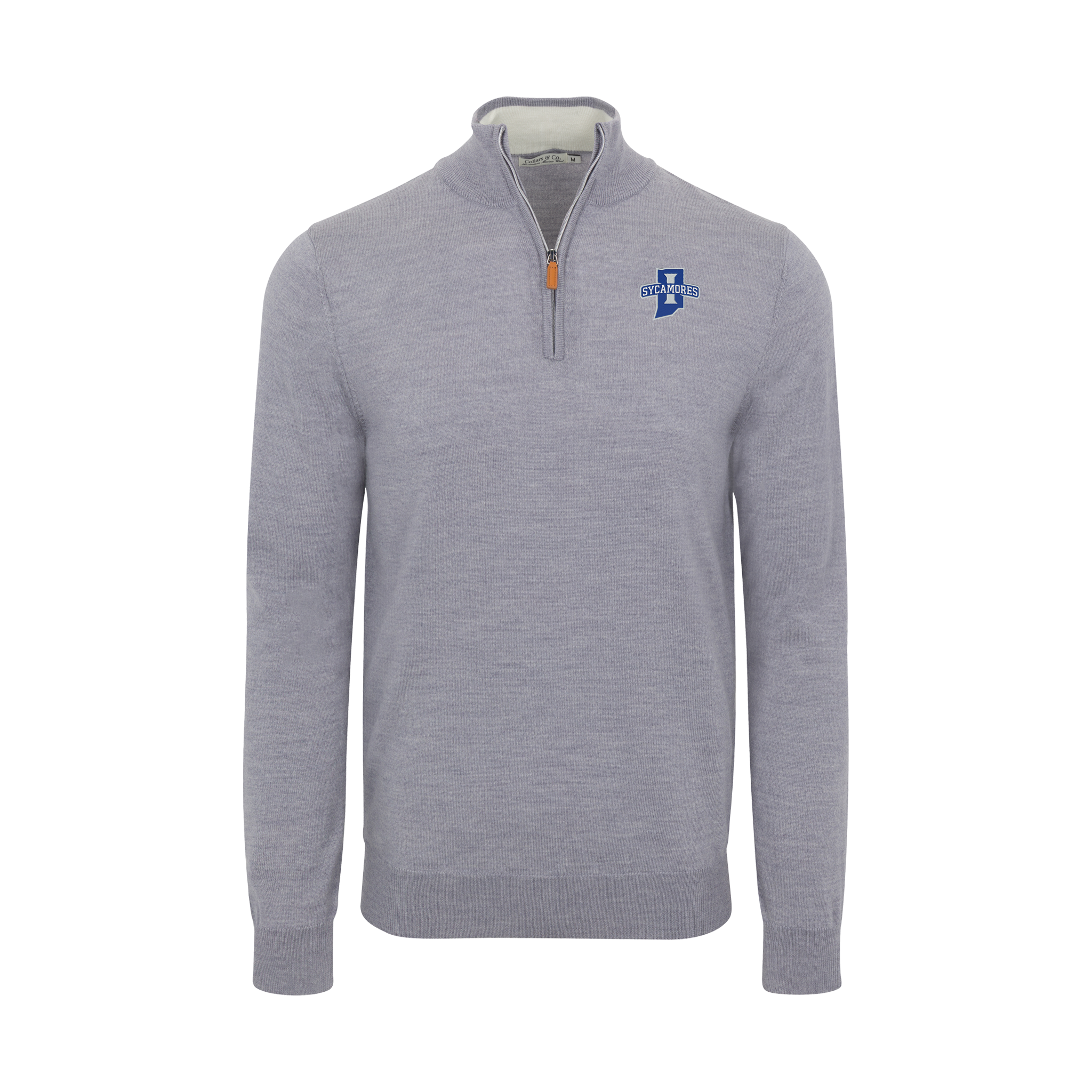 Indiana State Grey Melange Cashmere Touch Australian Merino Quarter Zip Sweater