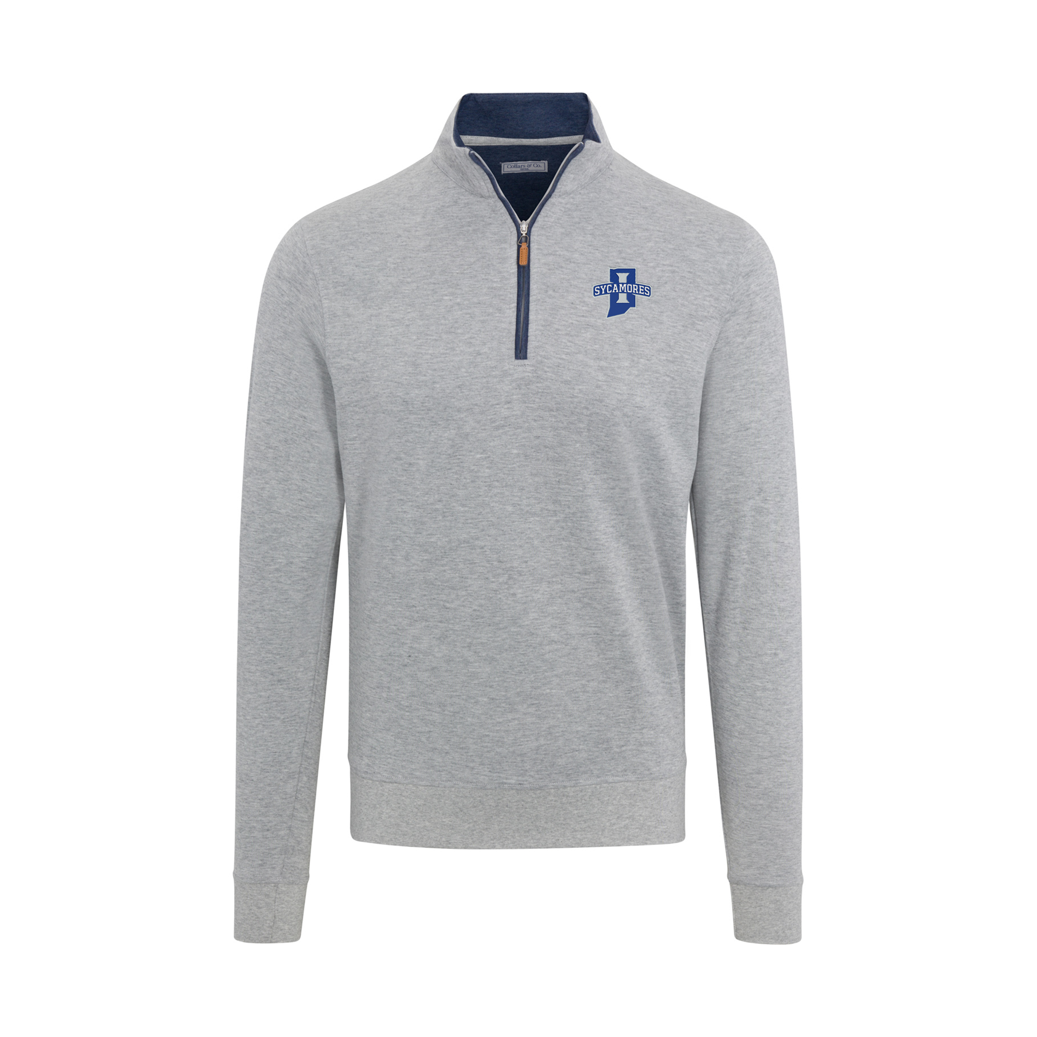 Indiana State Heather Cloud Cotton Quarter Zip Pullover Light Grey with Navy Trim