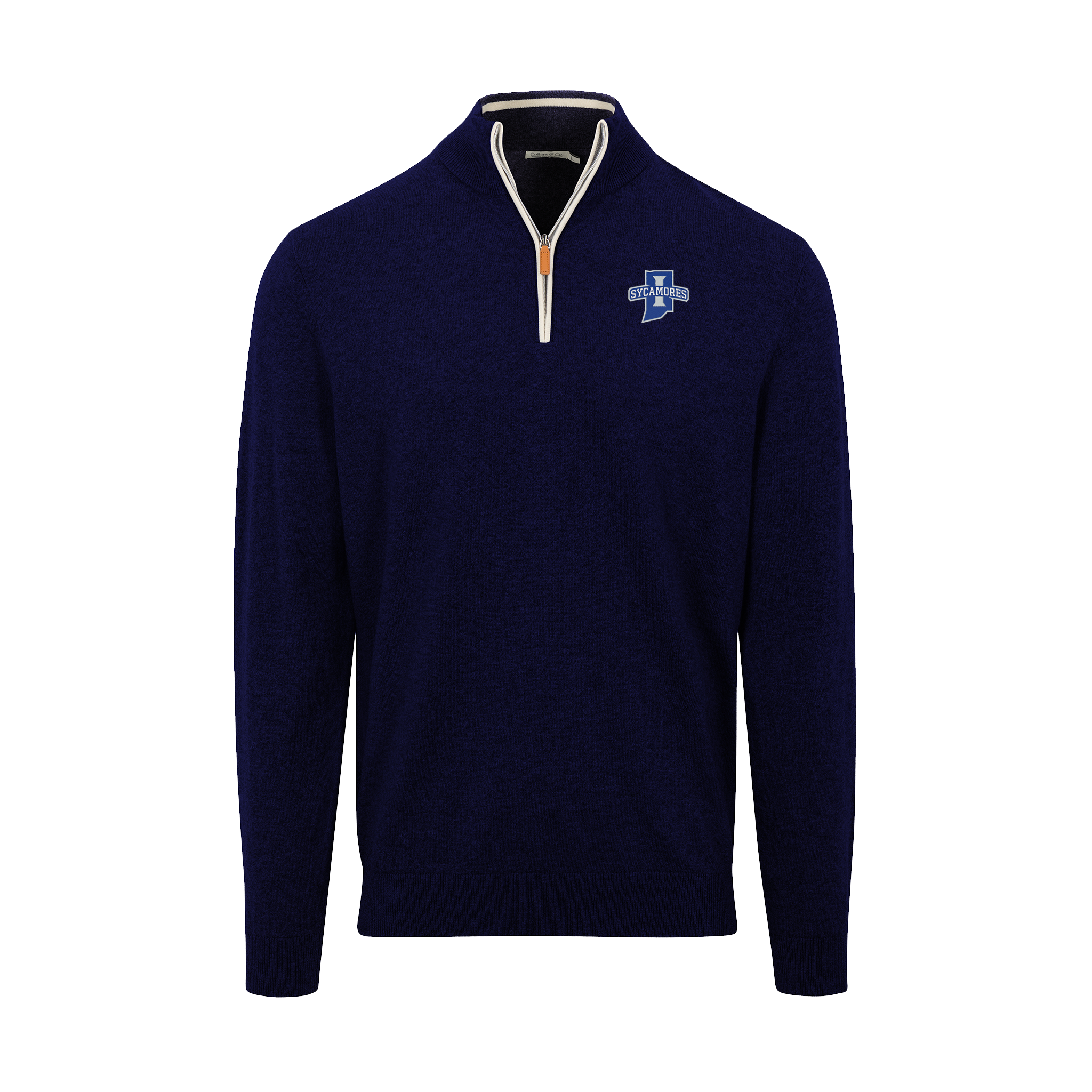 Indiana State Navy with White Trim Luxury Touch Cotton and Cashmere Quarter Zip Sweater