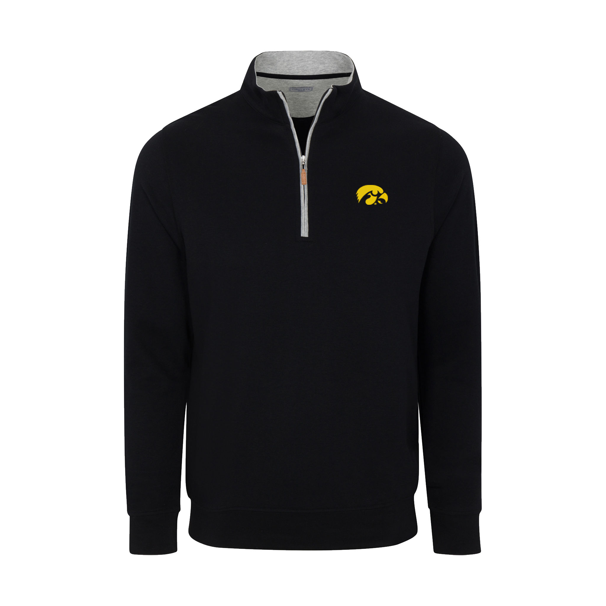 Iowa Heather Cloud Cotton Quarter Zip Pullover Black with Light Grey Trim