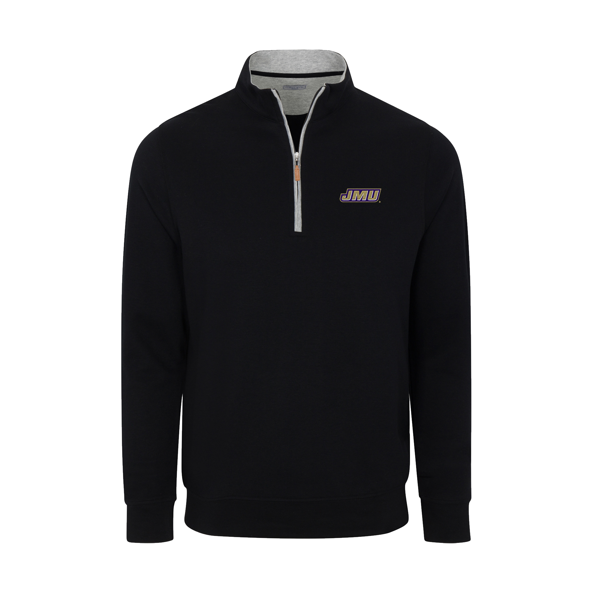 James Madison Heather Cloud Cotton Quarter Zip Pullover Black with Light Grey Trim