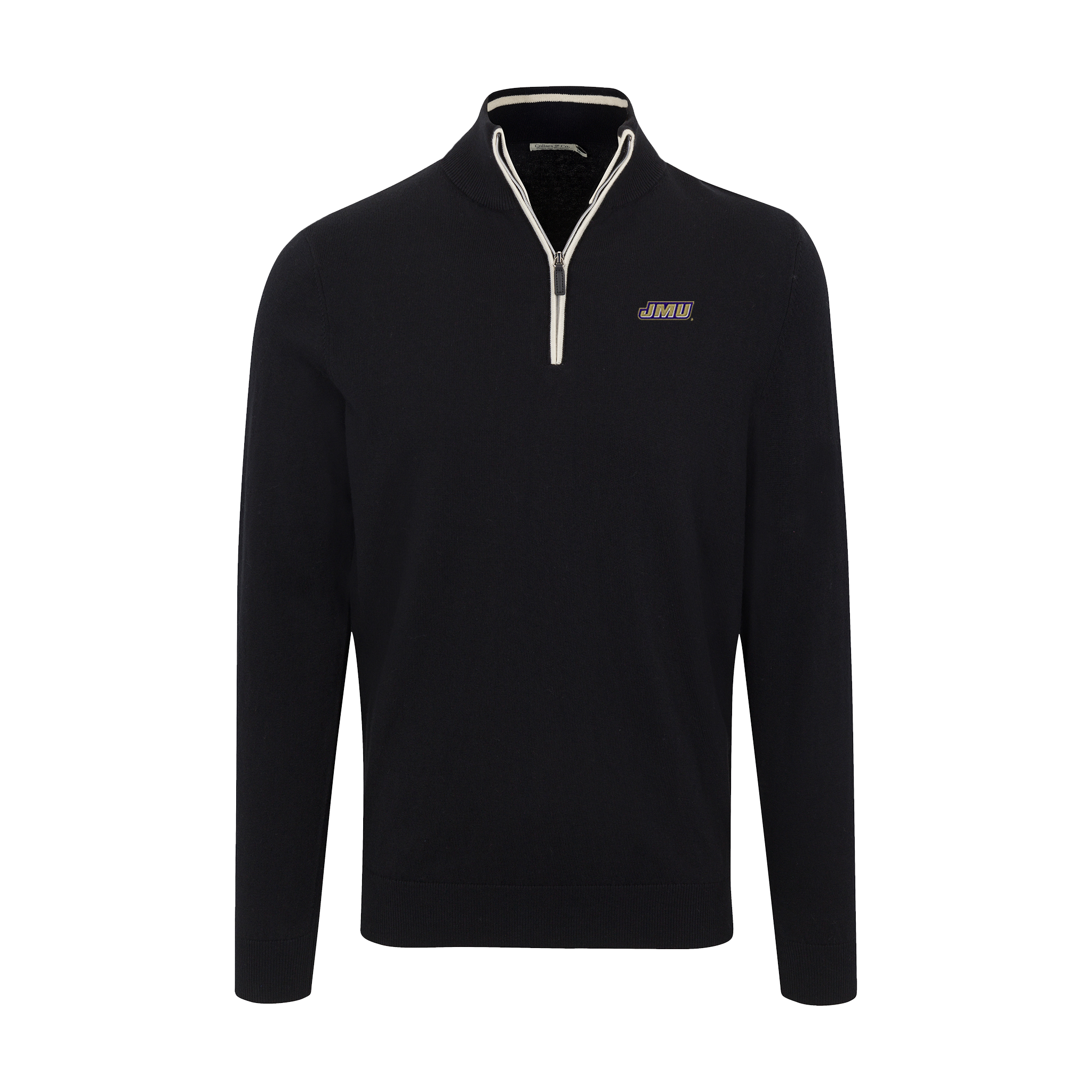 James Madison Black with White Trim Luxury Touch Cotton and Cashmere Quarter Zip Sweater