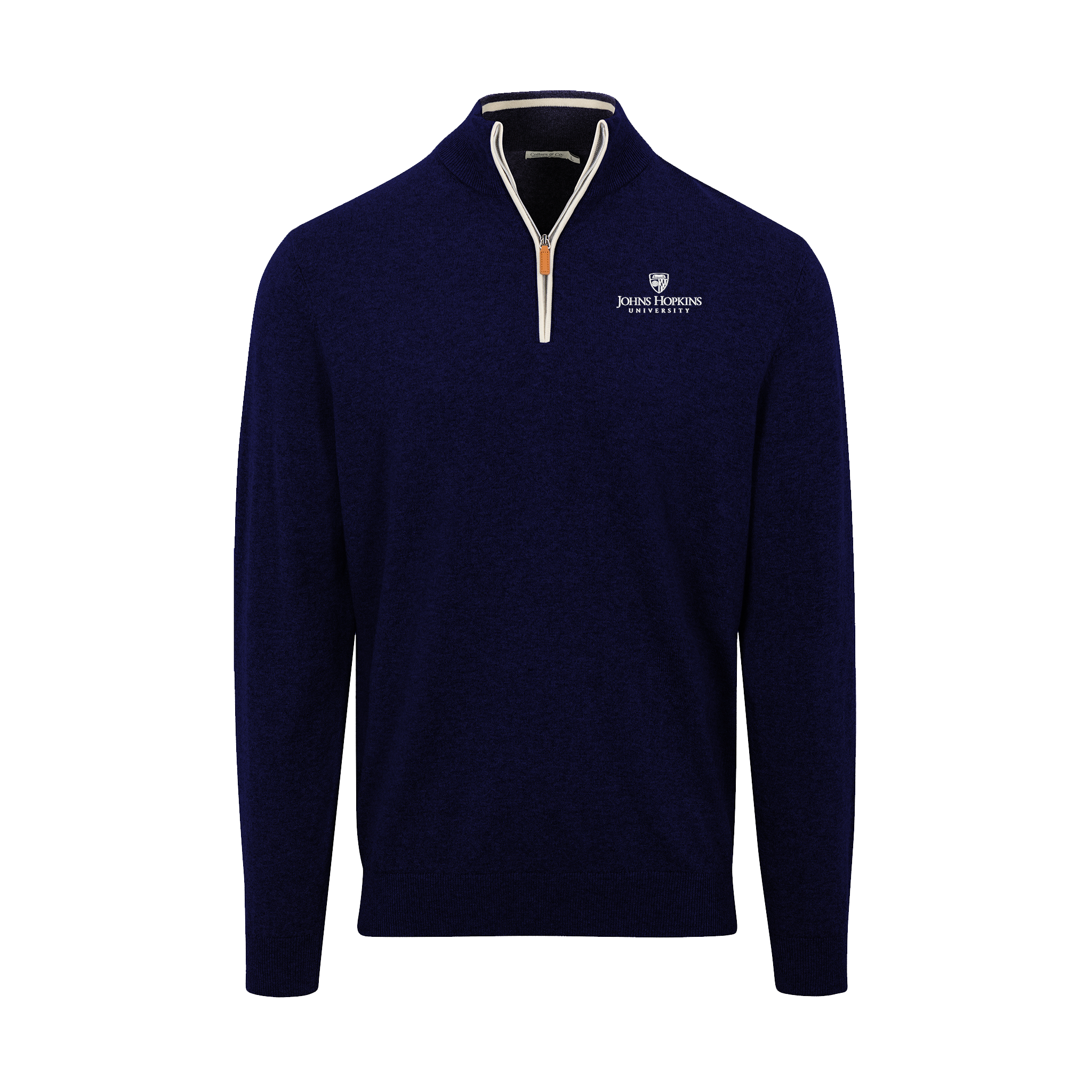 Johns Hopkins Navy with White Trim Luxury Touch Cotton and Cashmere Quarter Zip Sweater