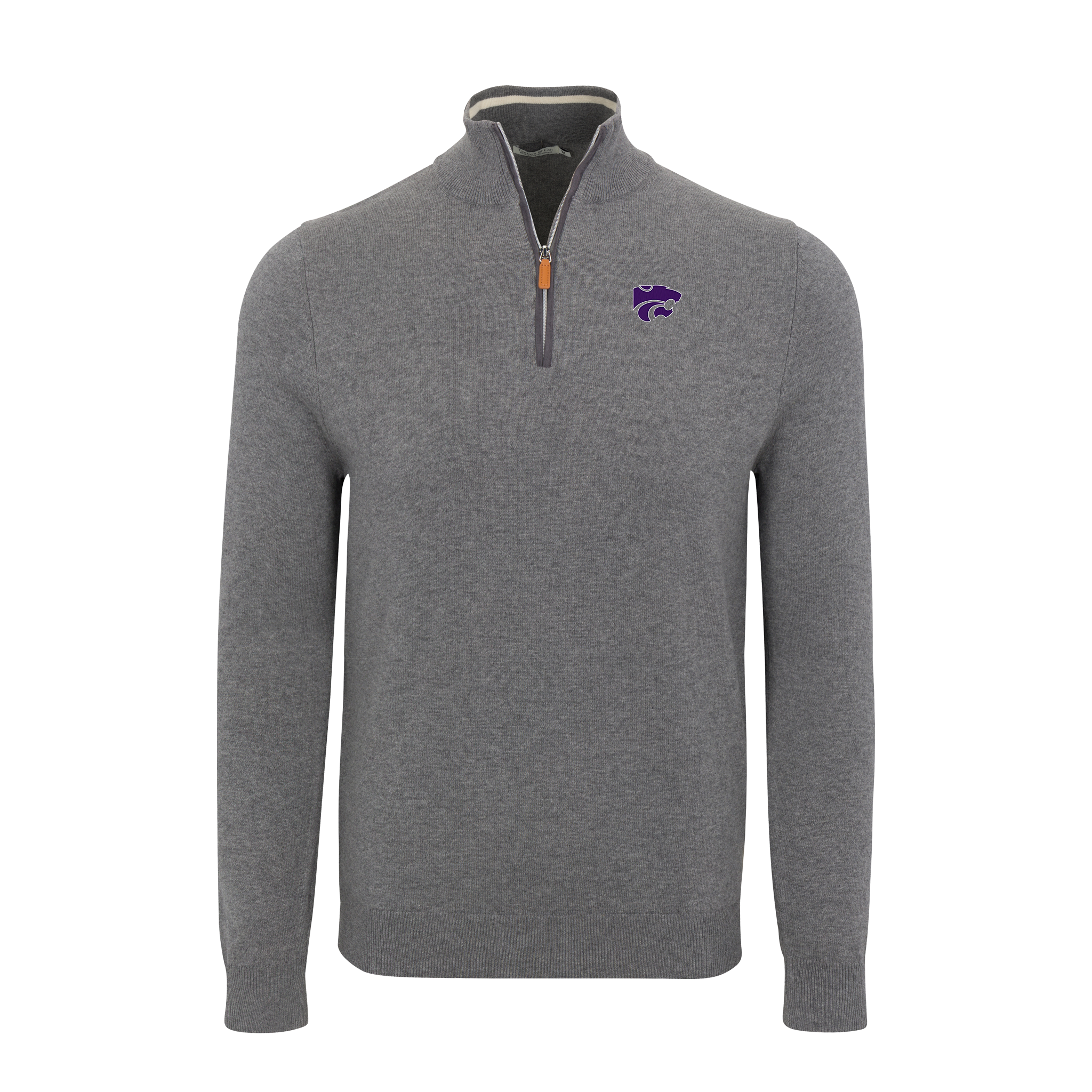 K-State Grey with Grey Trim Luxury Touch Cotton and Cashmere Quarter Zip Sweater