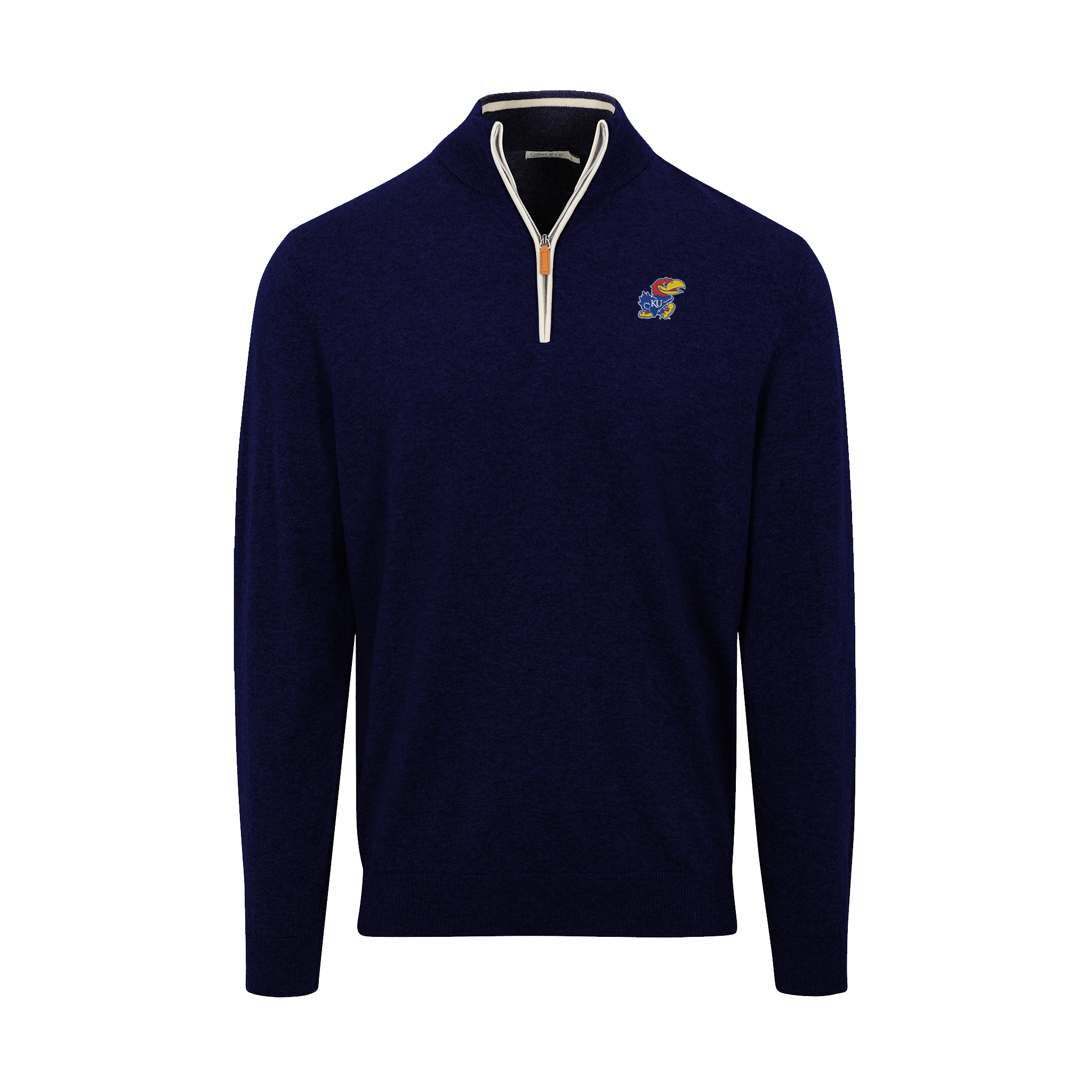 Kansas Navy with White Trim Luxury Touch Cotton and Cashmere Quarter Zip Sweater