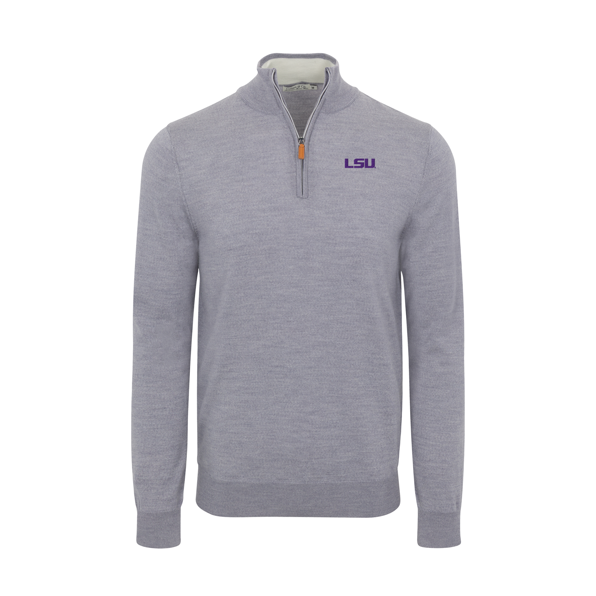 LSU Grey Melange Cashmere Touch Australian Merino Quarter Zip Sweater