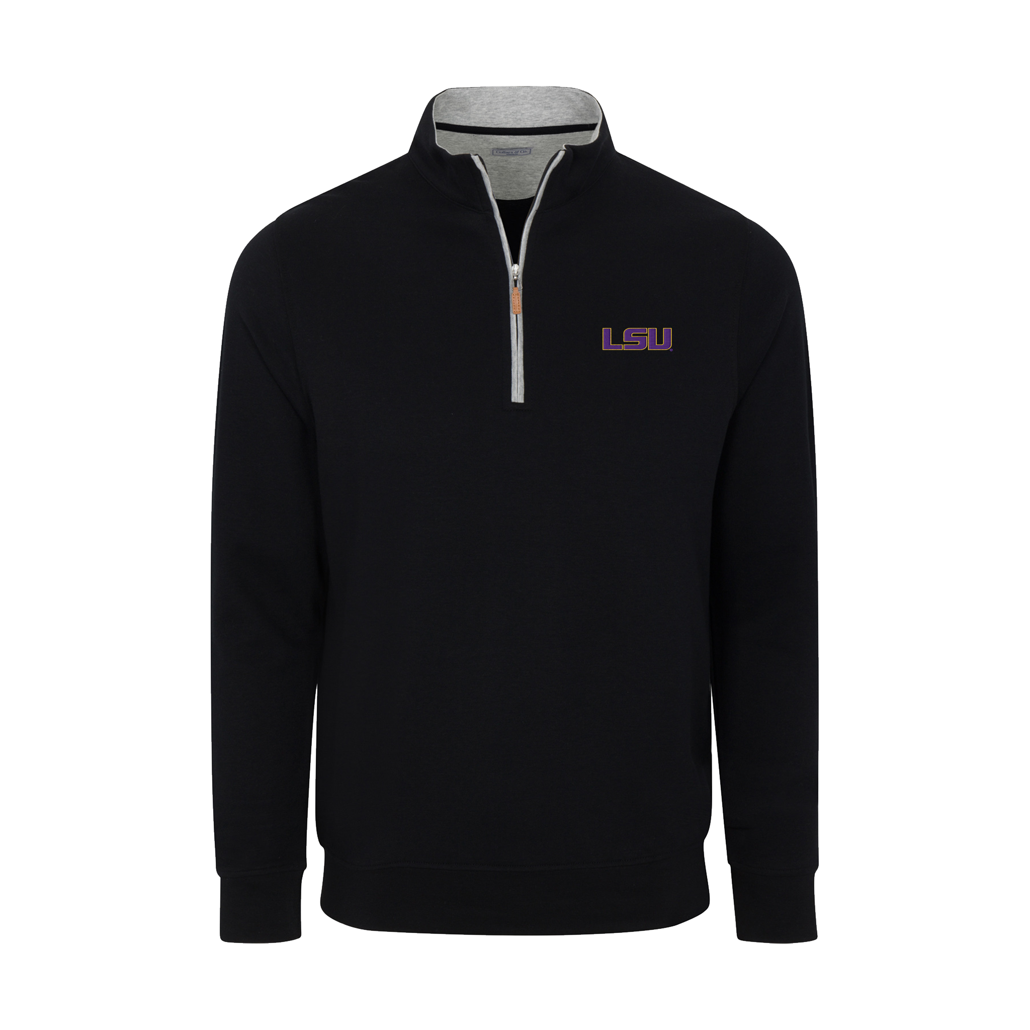 LSU Heather Cloud Cotton Quarter Zip Pullover Black with Light Grey Trim