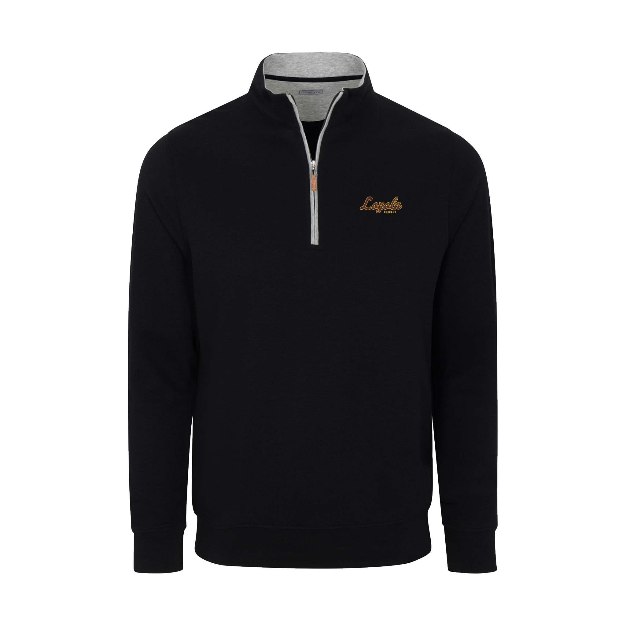 Loyola Chicago Heather Cloud Cotton Quarter Zip Pullover Black with Light Grey Trim