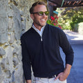 Black with White Trim Luxury Touch Cotton and Cashmere Quarter Zip Sweater